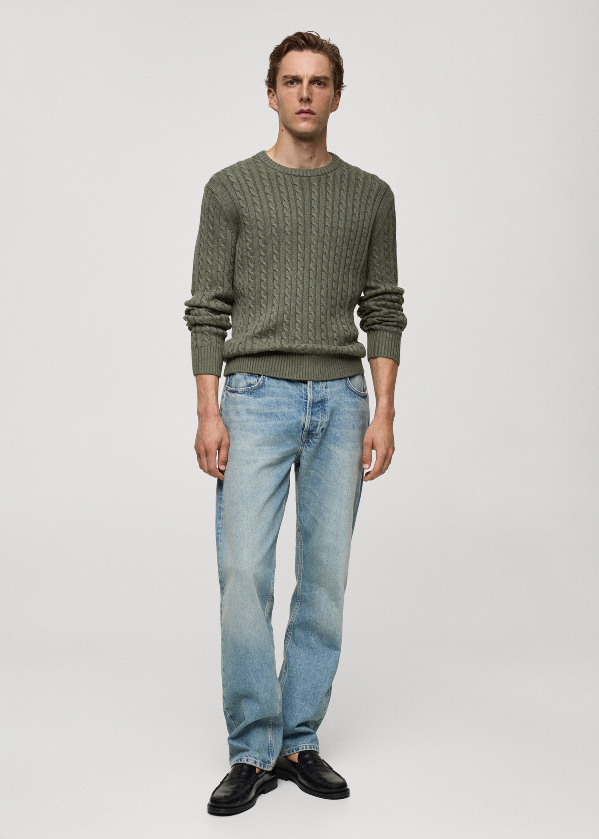 Cable-knit cotton-blend sweater - General plane, Forest Green. Ref: 77005980-00.