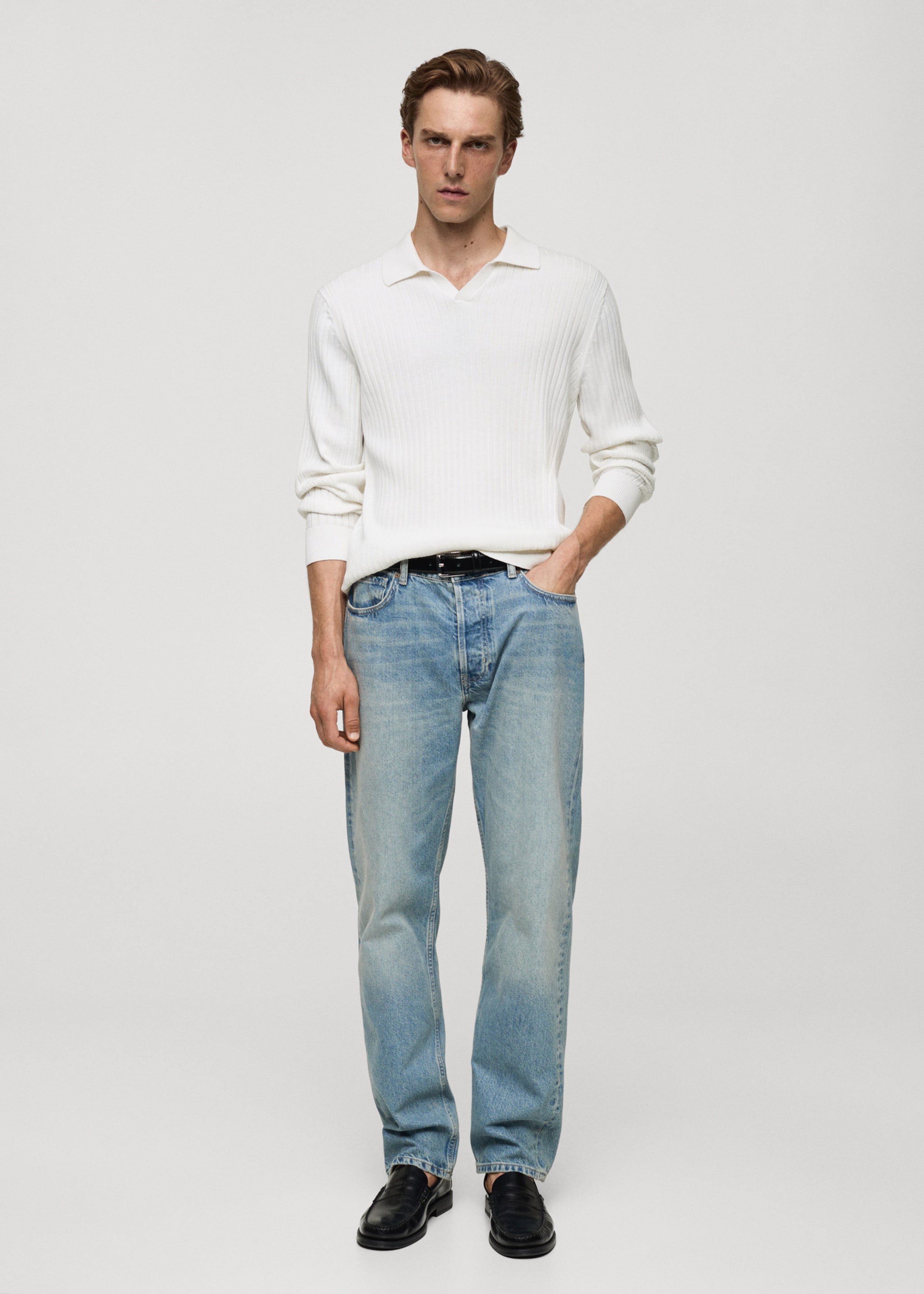 Fine rib-knit polo sweater - General plane, Off White. Ref: 77005983-00.