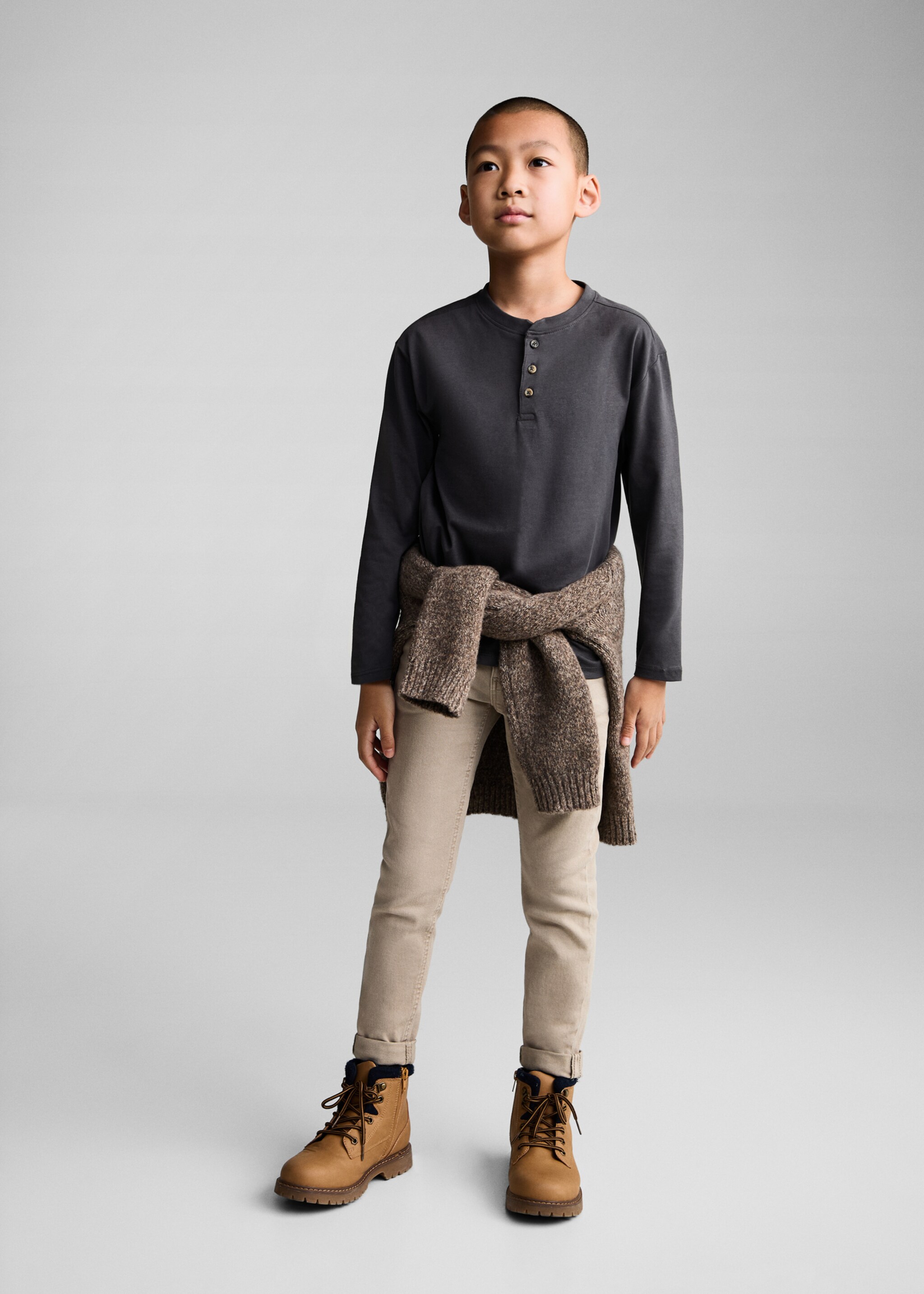 Buttoned cotton T-shirt - General plane, Charcoal. Ref: 77006738-00.