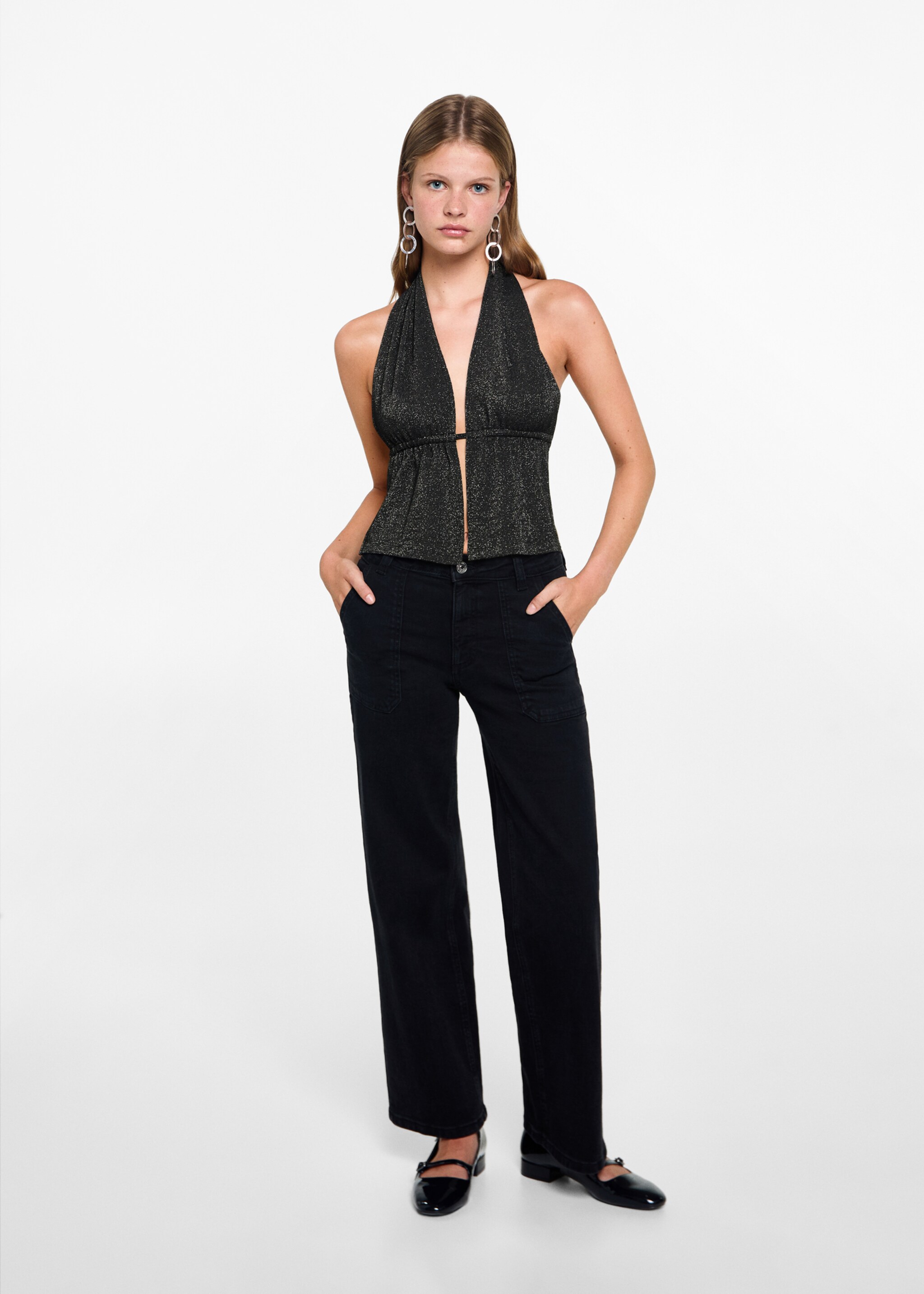 Rückenfreies Lurex-Top - Allgemeine Ansicht, Schwarz. Ref: 77006768-00.