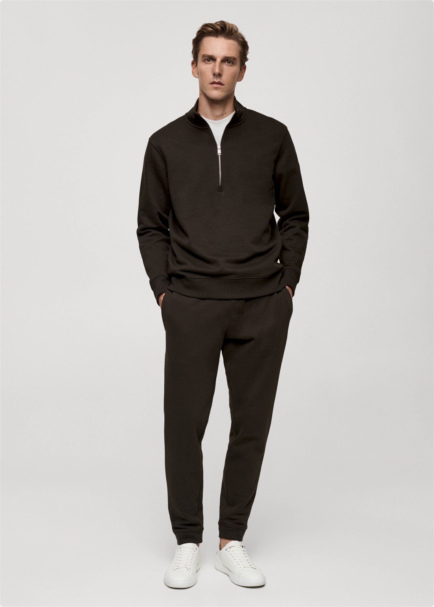 Cotton sweatshirt with zip neck - General plane