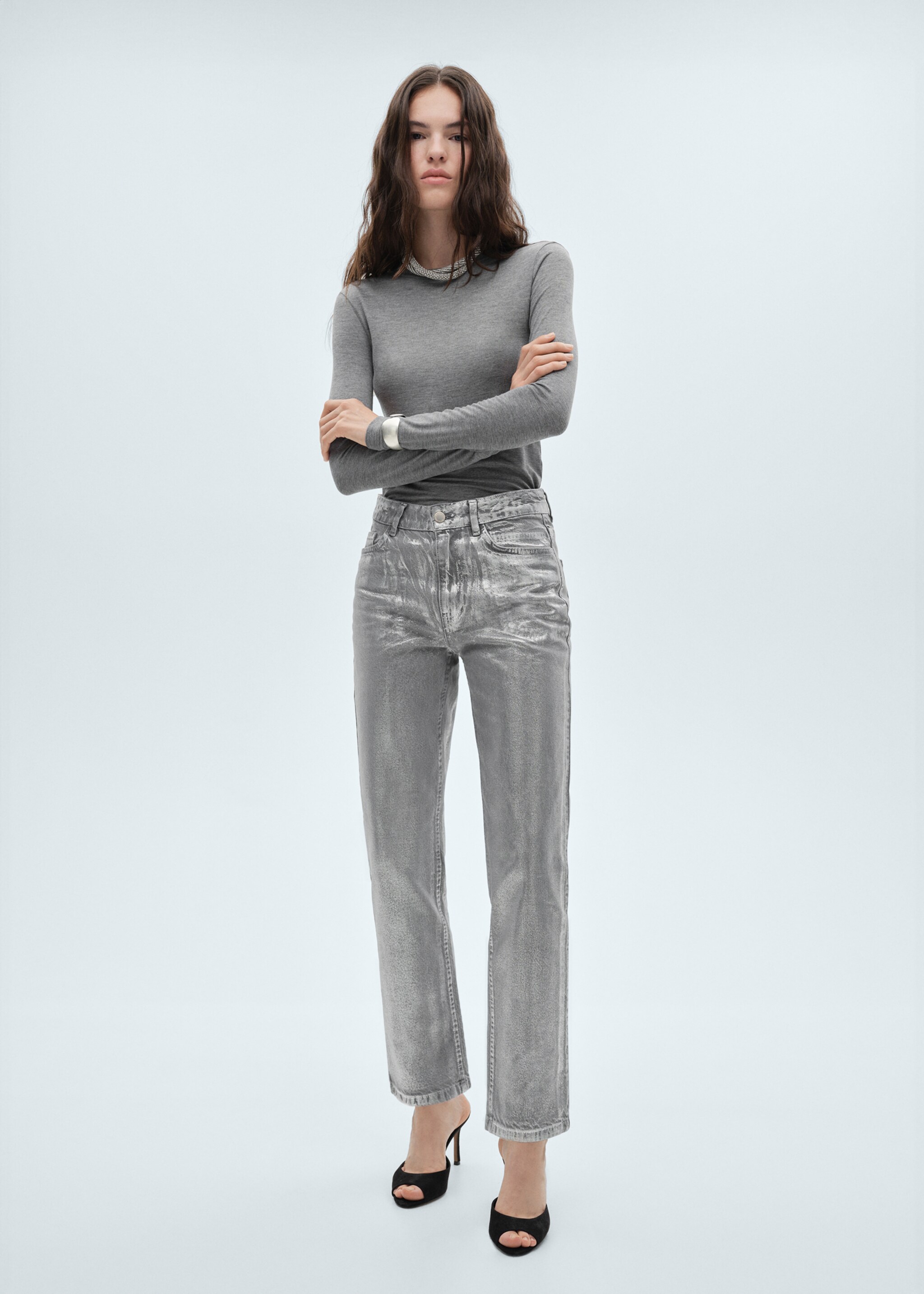 Straight foil jeans - General plane, Silver. Ref: 77007131-00.