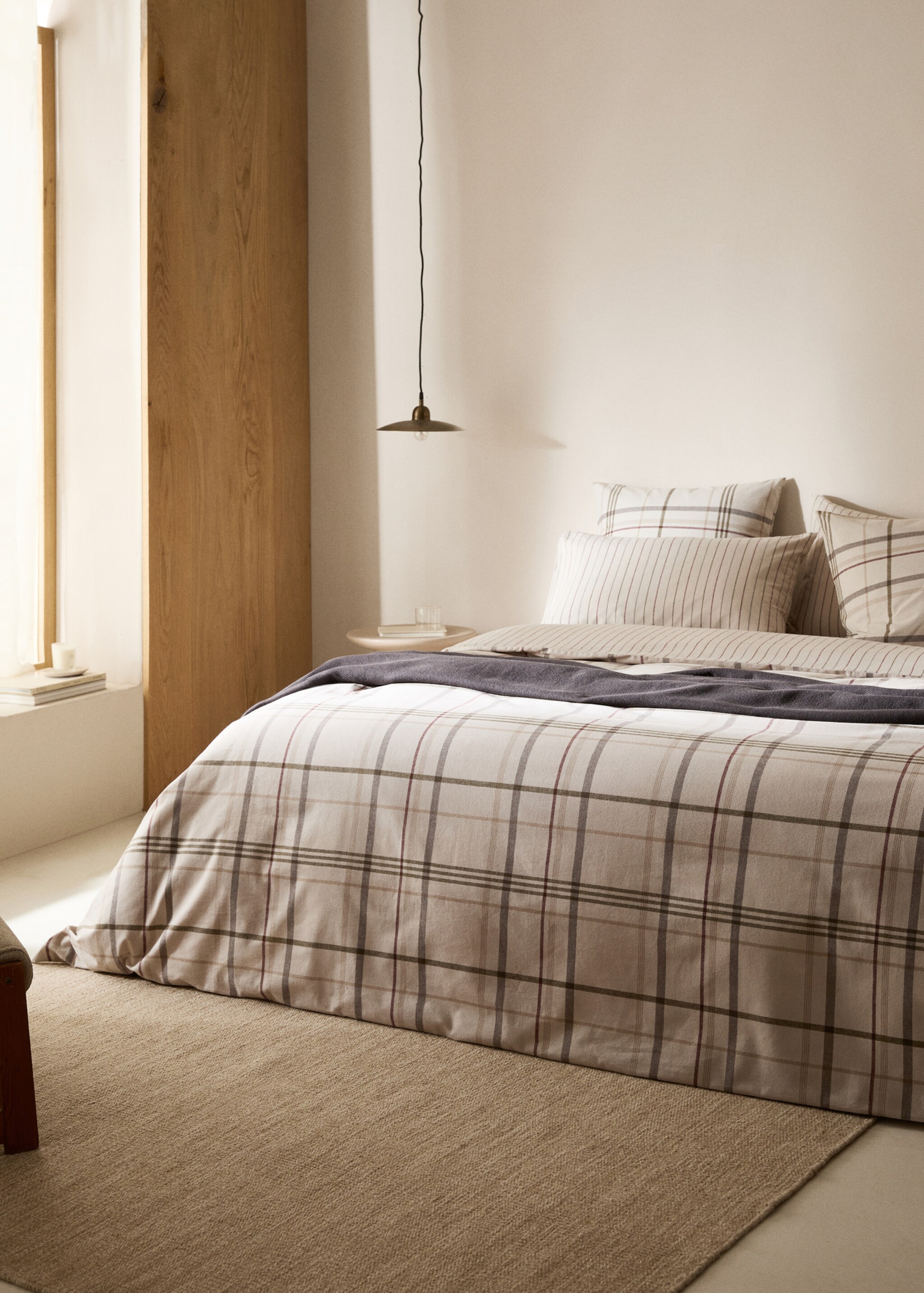 Wendbarer Flanell-Bettbezug mit Karomuster für 150 cm Bett - Allgemeine Ansicht, Beige. Ref: 77007673-00.