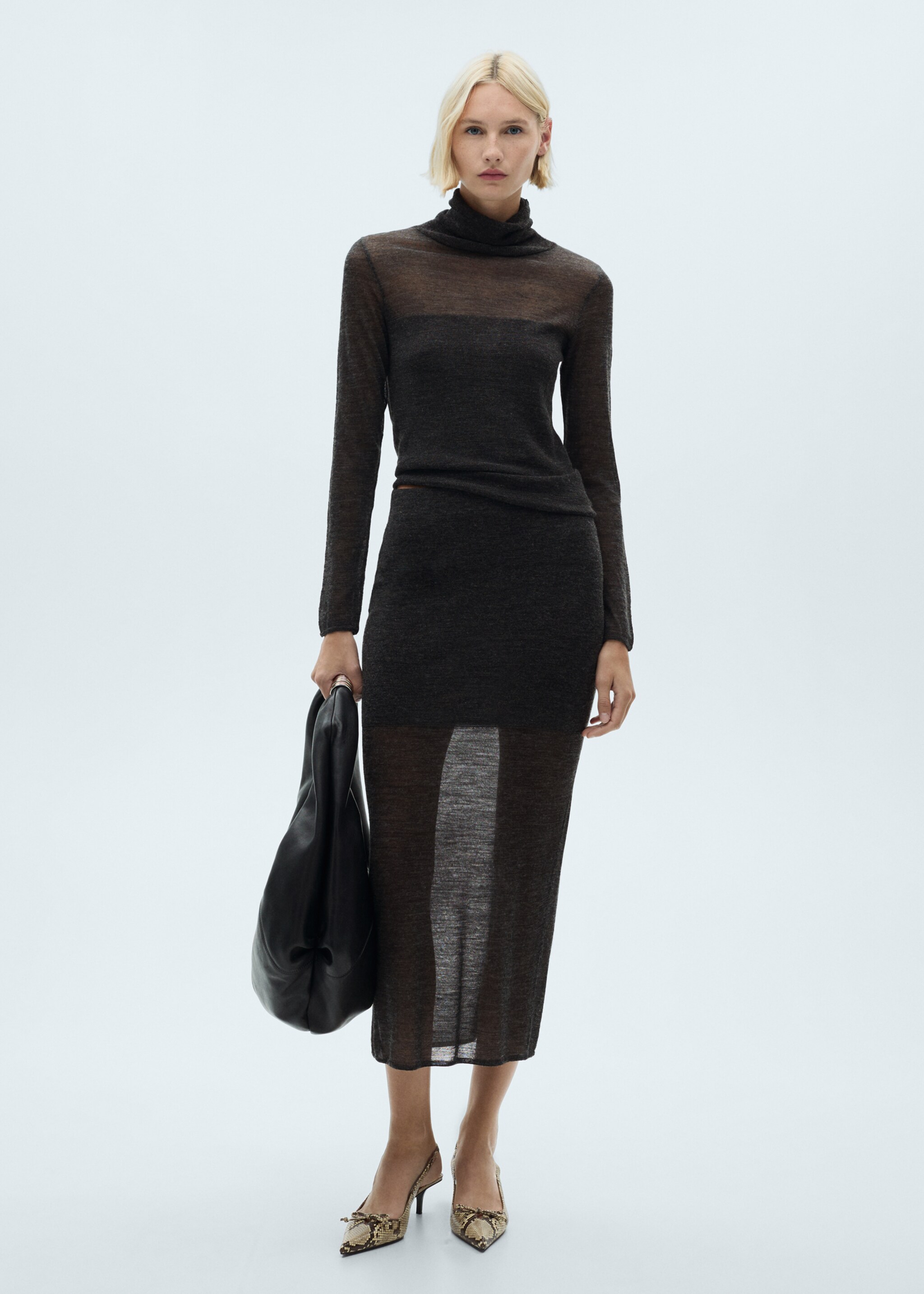 Semi-transparent turtleneck sweater - General plane, Dark Heather Grey. Ref: 77007676-00.