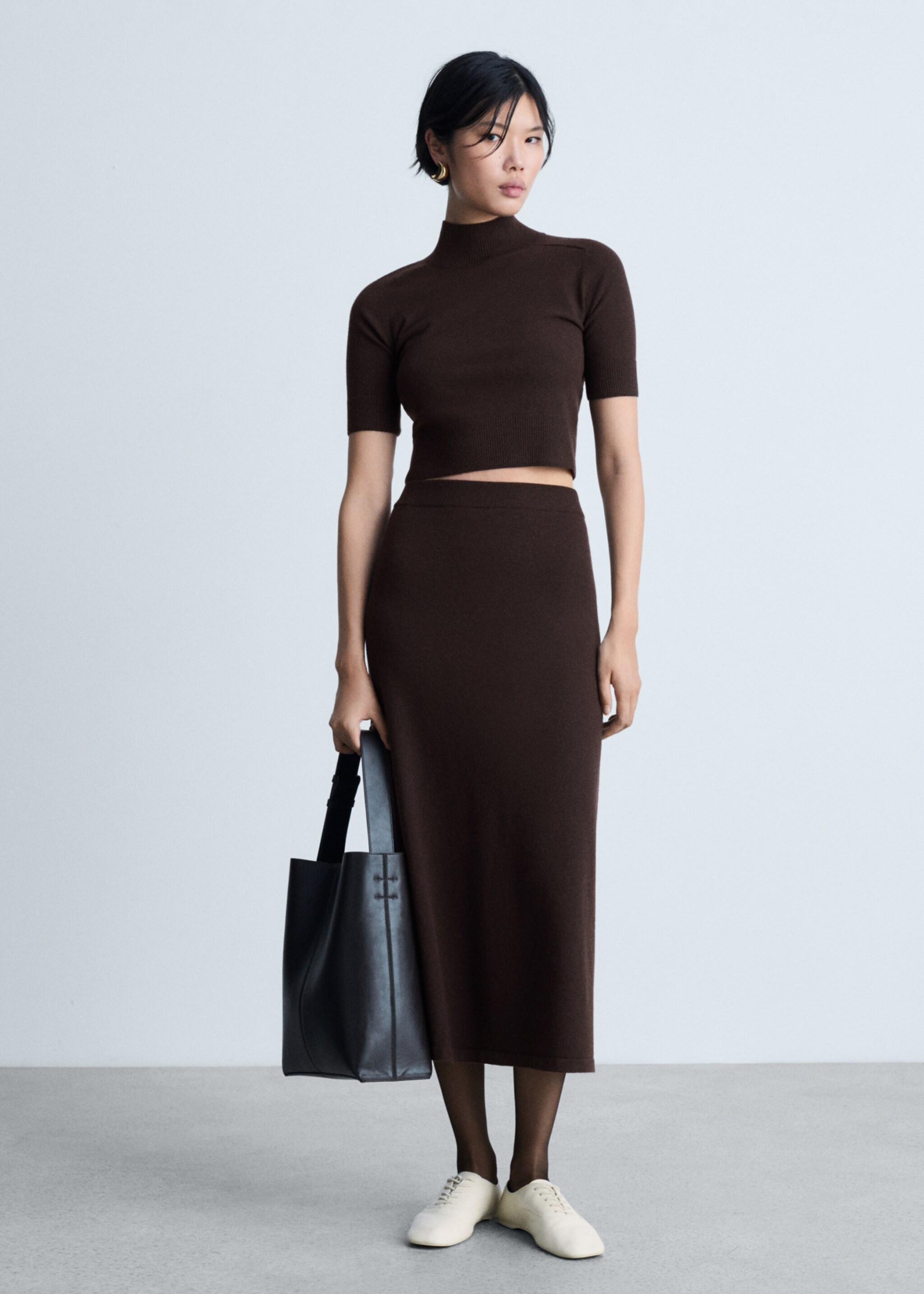 Perkins-neck short-sleeved sweater - General plane, Brown. Ref: 77007685-00.