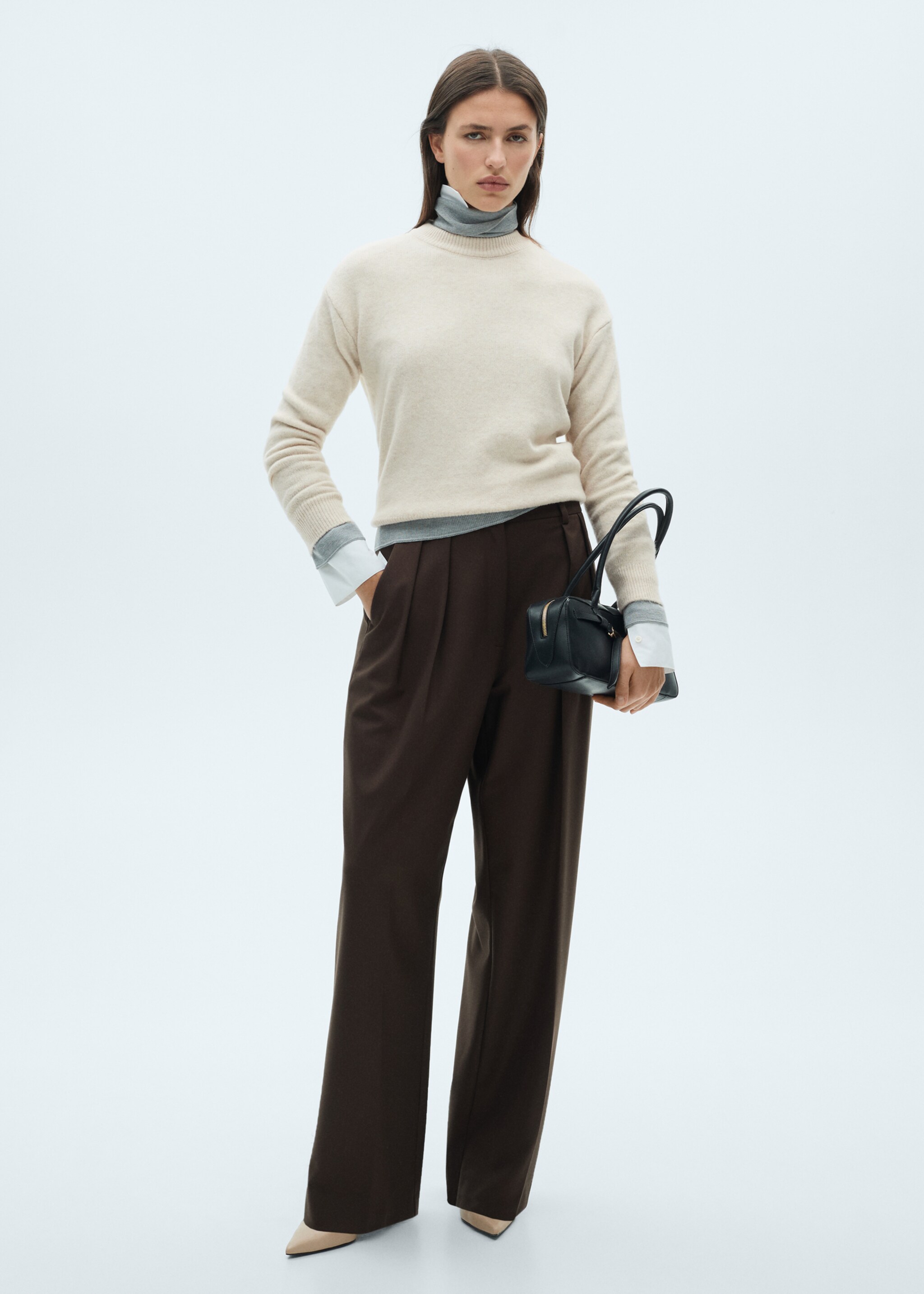 Rundhals-Strickjersey - Allgemeine Ansicht, Sandfarben. Ref: 77007695-00.