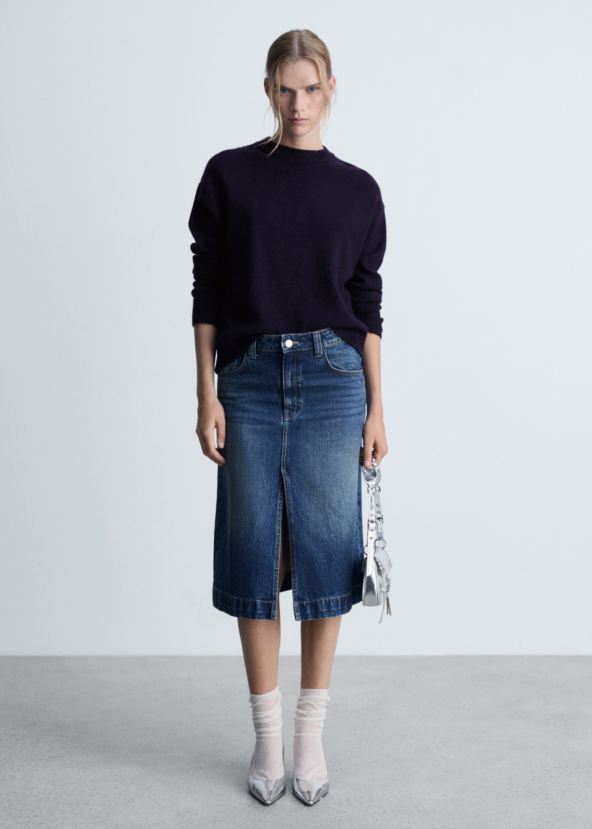 Round-neck knitted sweater - General plane, Dark Navy. Ref: 77007695-00.