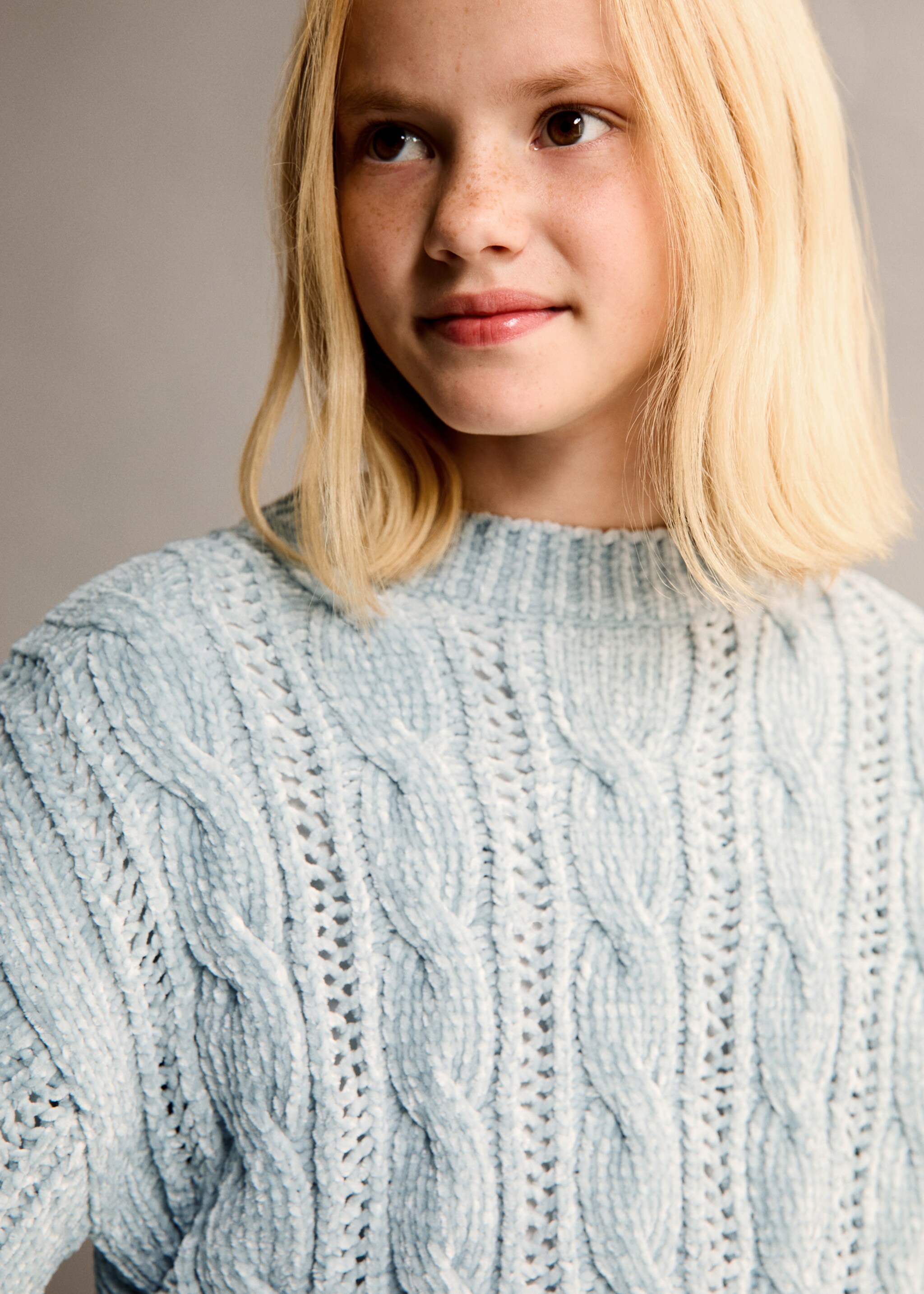 Braided knitted sweater - General plane, Light/Pastel Grey. Ref: 77007696-00.