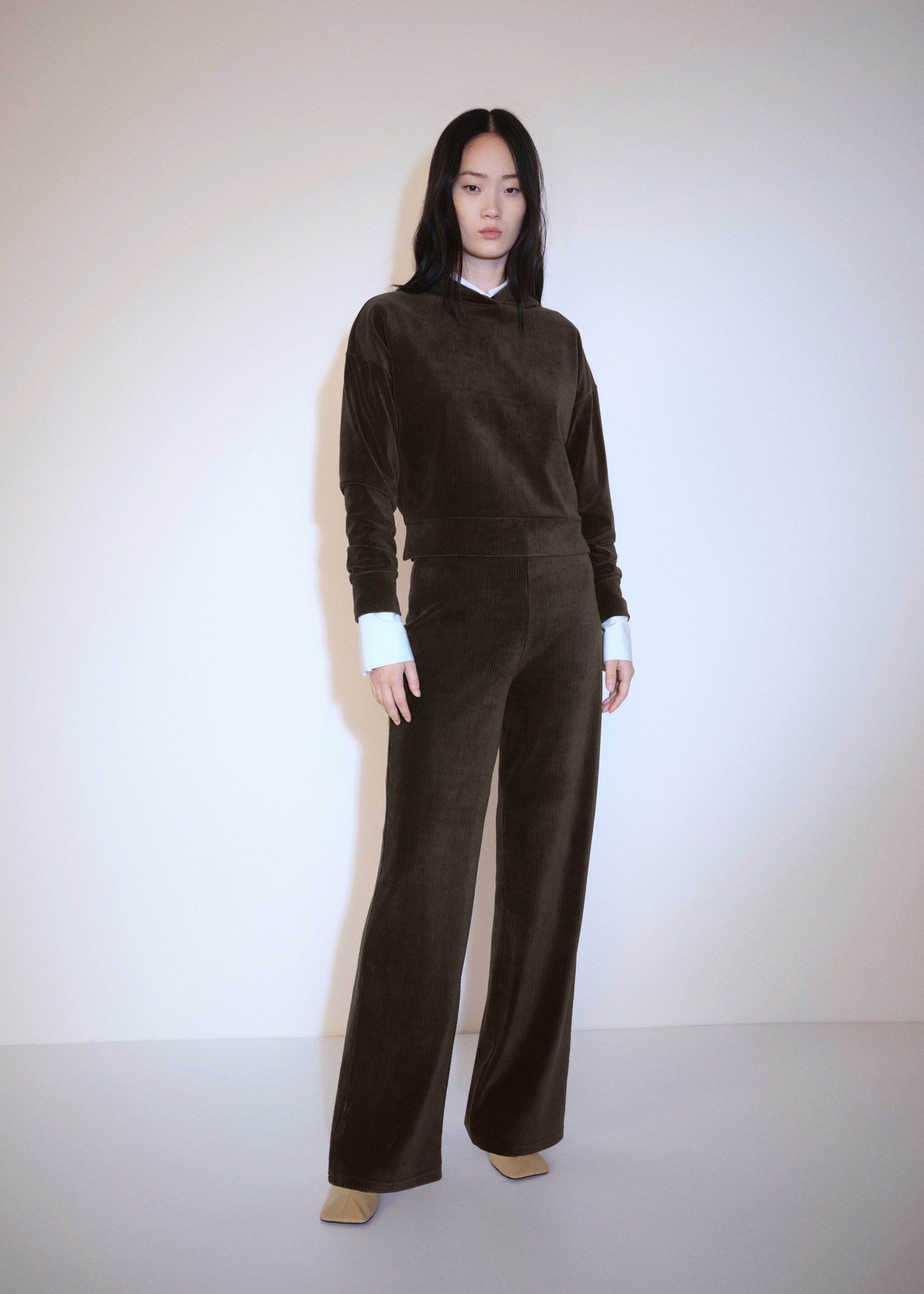 Corduroy hooded sweatshirt - General plane, Khaki. Ref: 77007710-00.