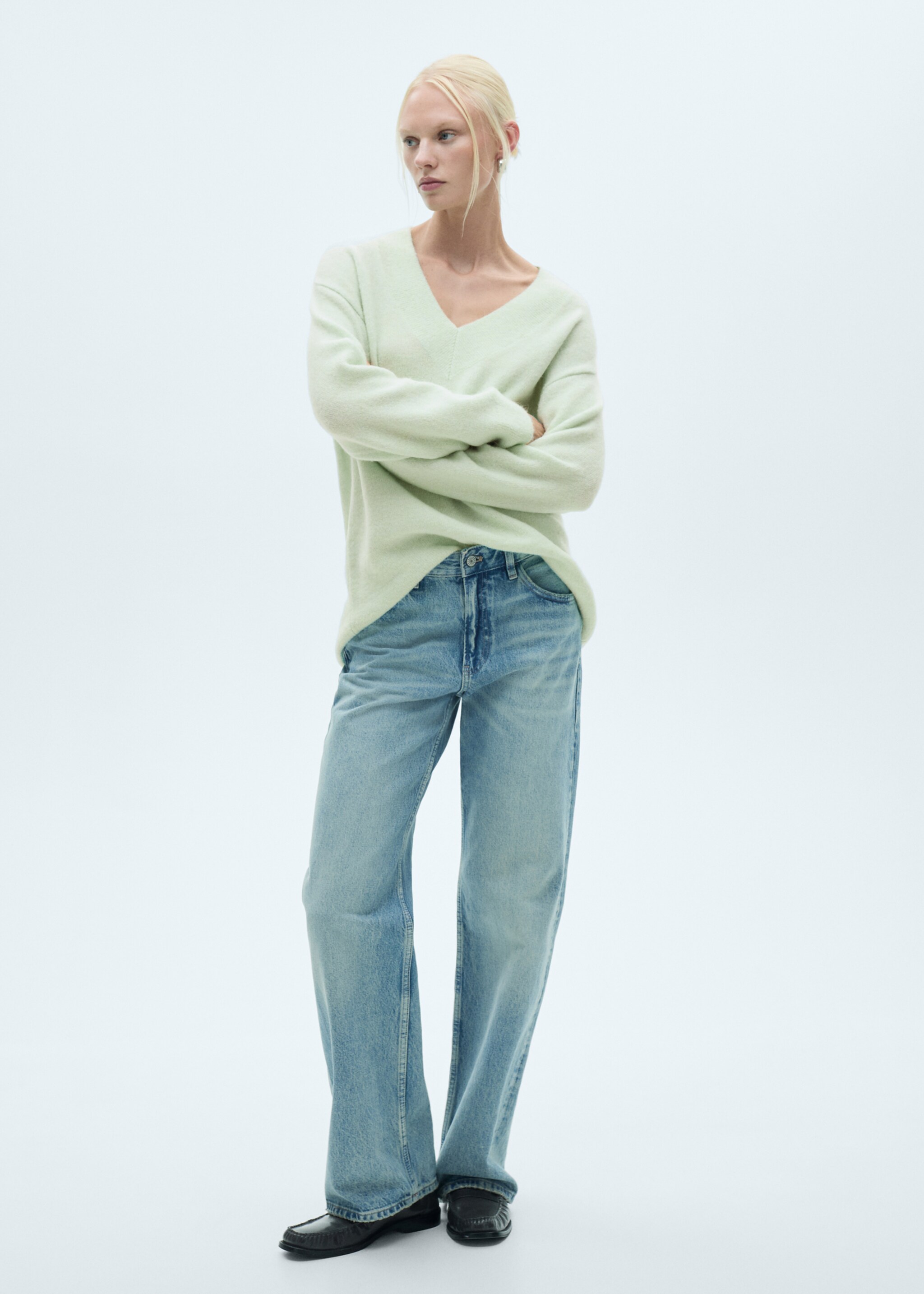Oversized V-neck sweater - General plane, Aqua Green. Ref: 77007726-00.
