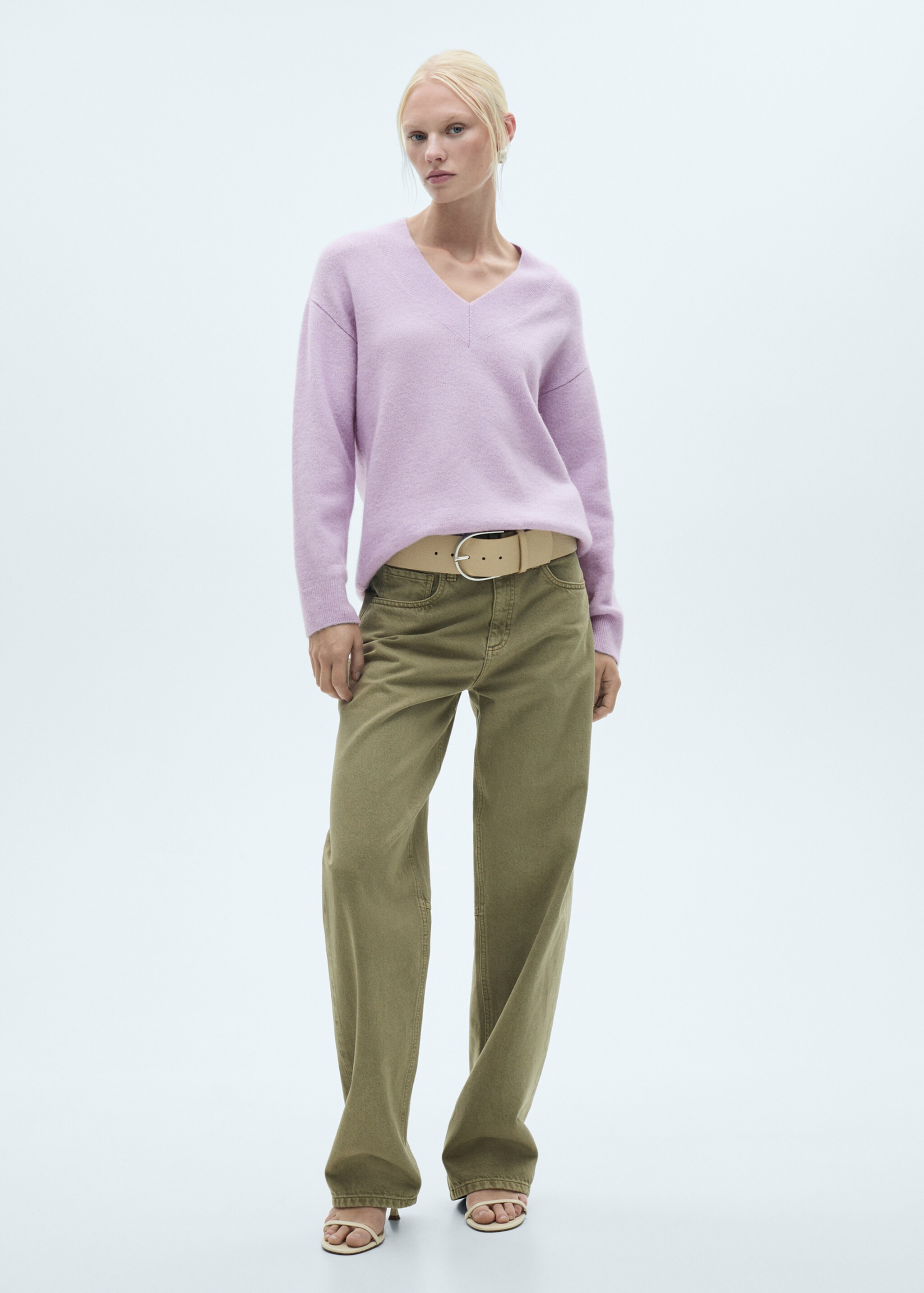 Oversized V-neck sweater - General plane, Light/Pastel Purple. Ref: 77007726-00.