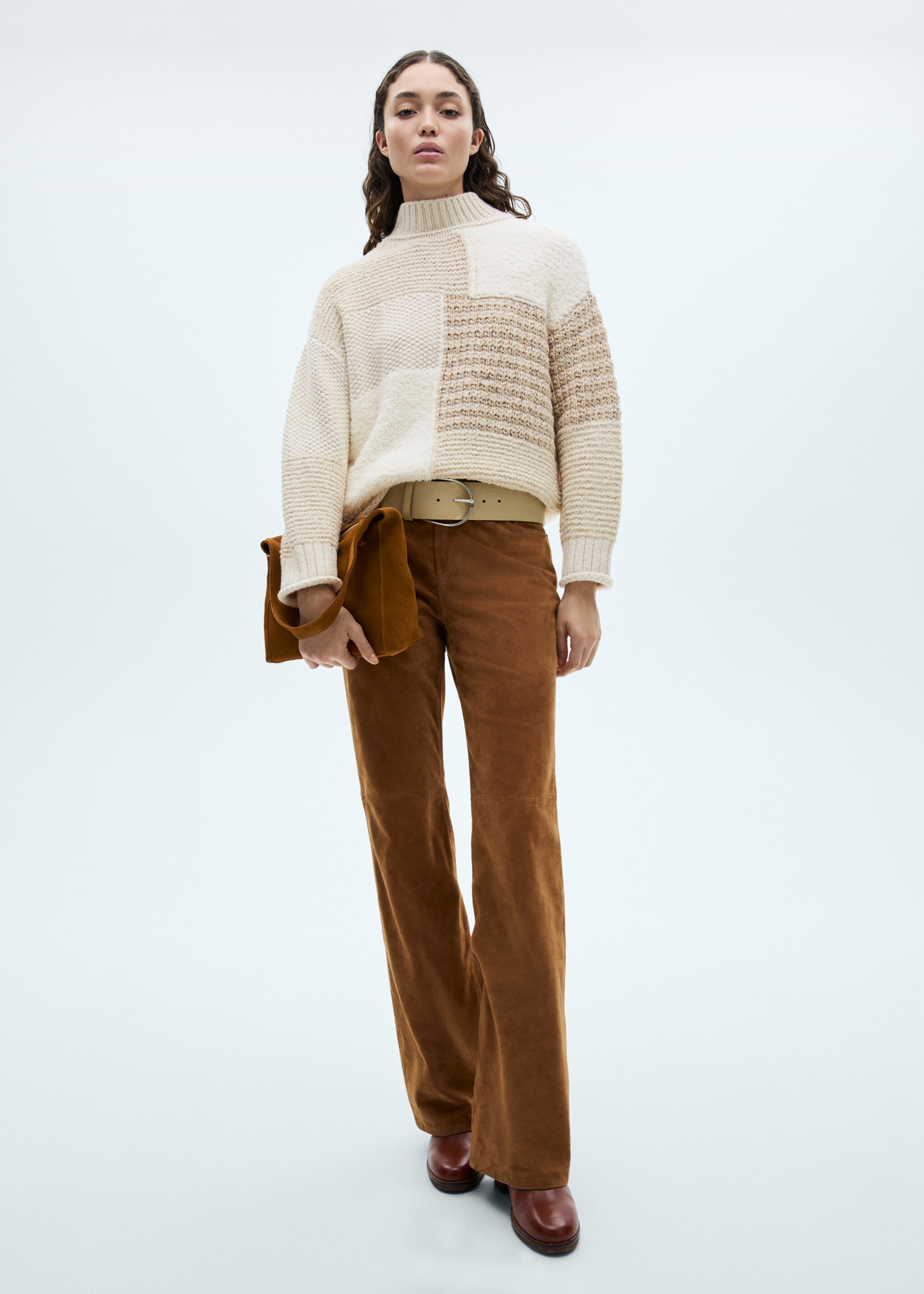 Patchwork sweater with perkins neck - General plane, Ecru. Ref: 77007728-00.