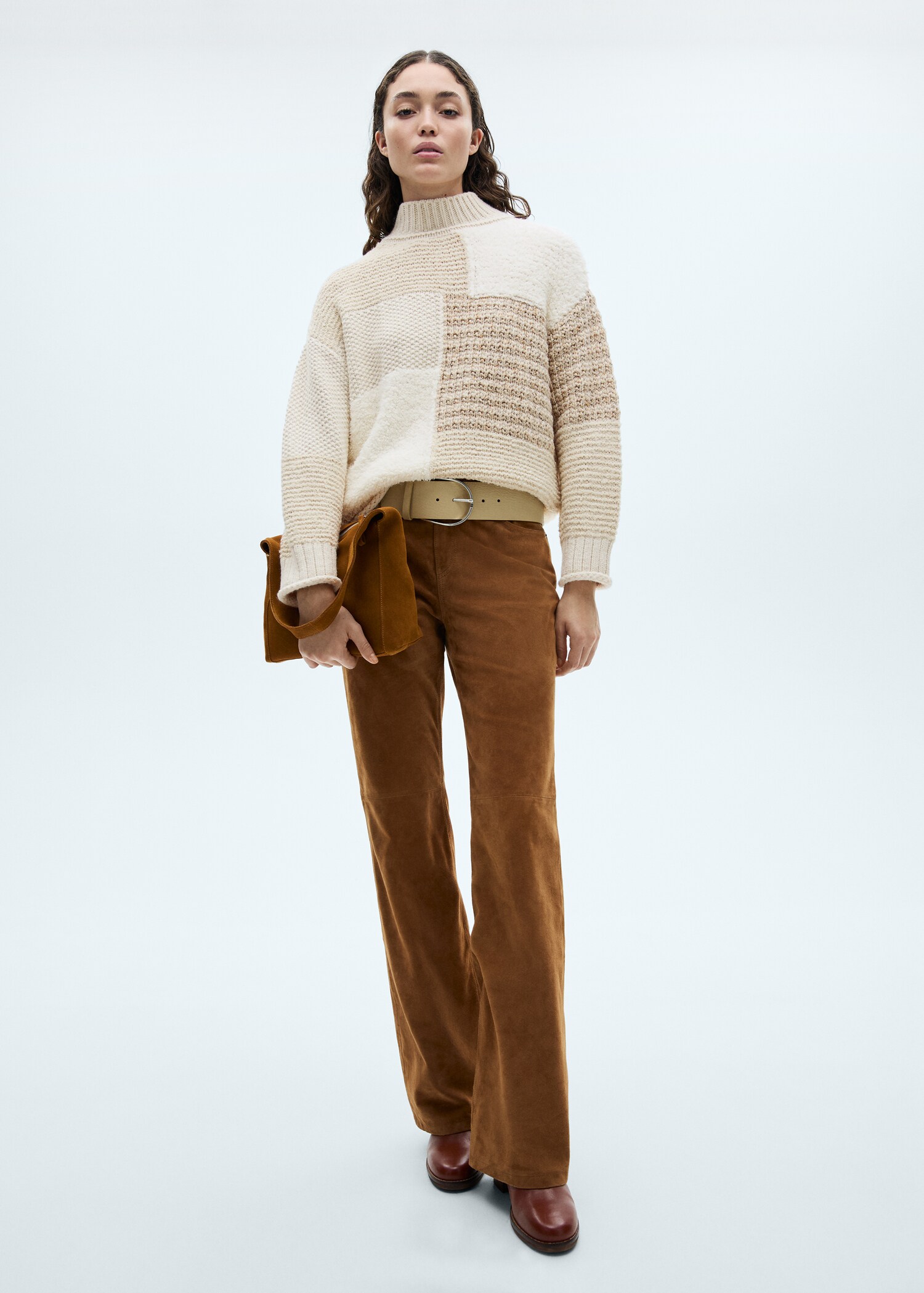 Patchwork sweater with perkins neck - General plane