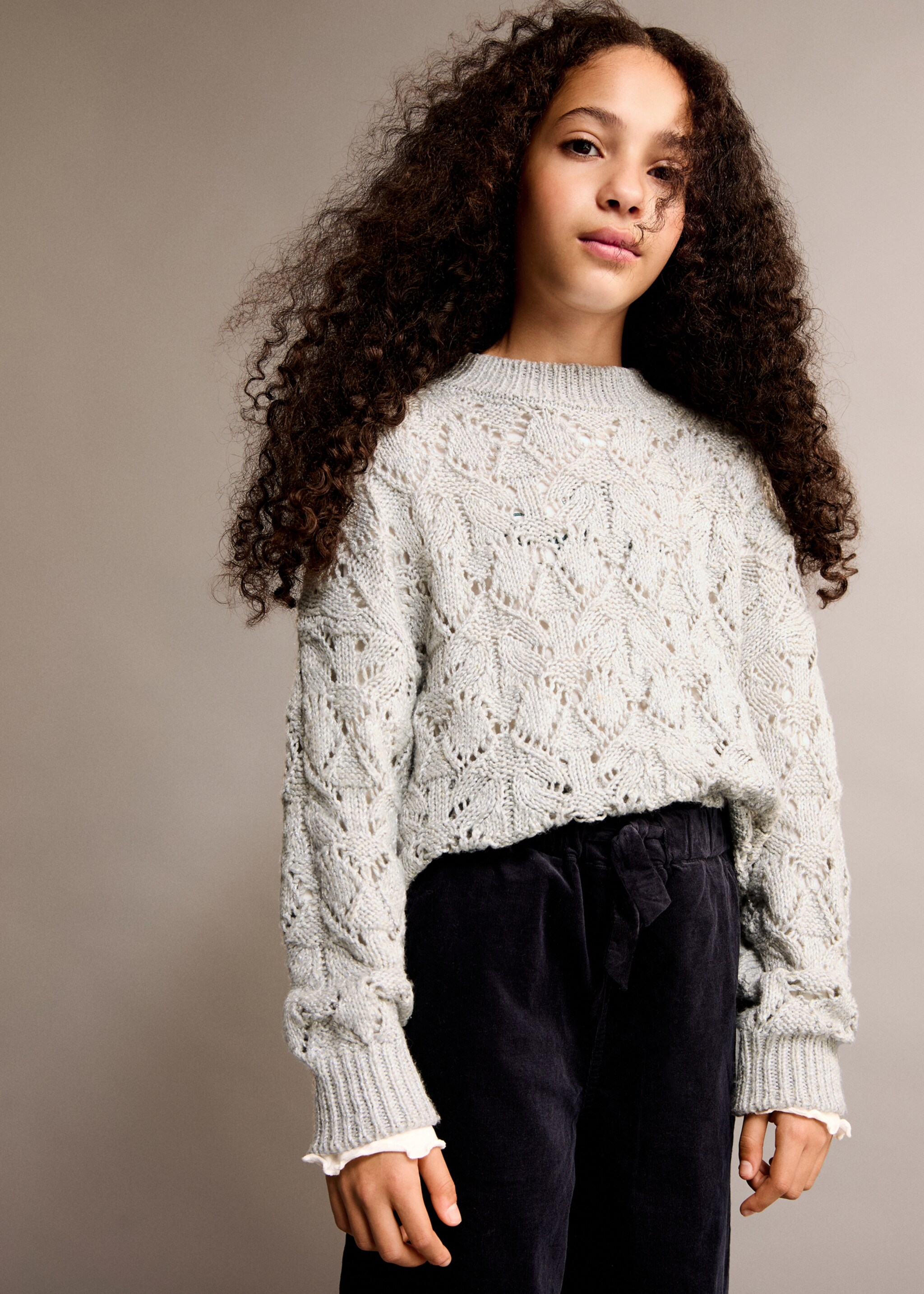 Lurex openwork knitted sweater - General plane, Light Heather Grey. Ref: 77007732-00.