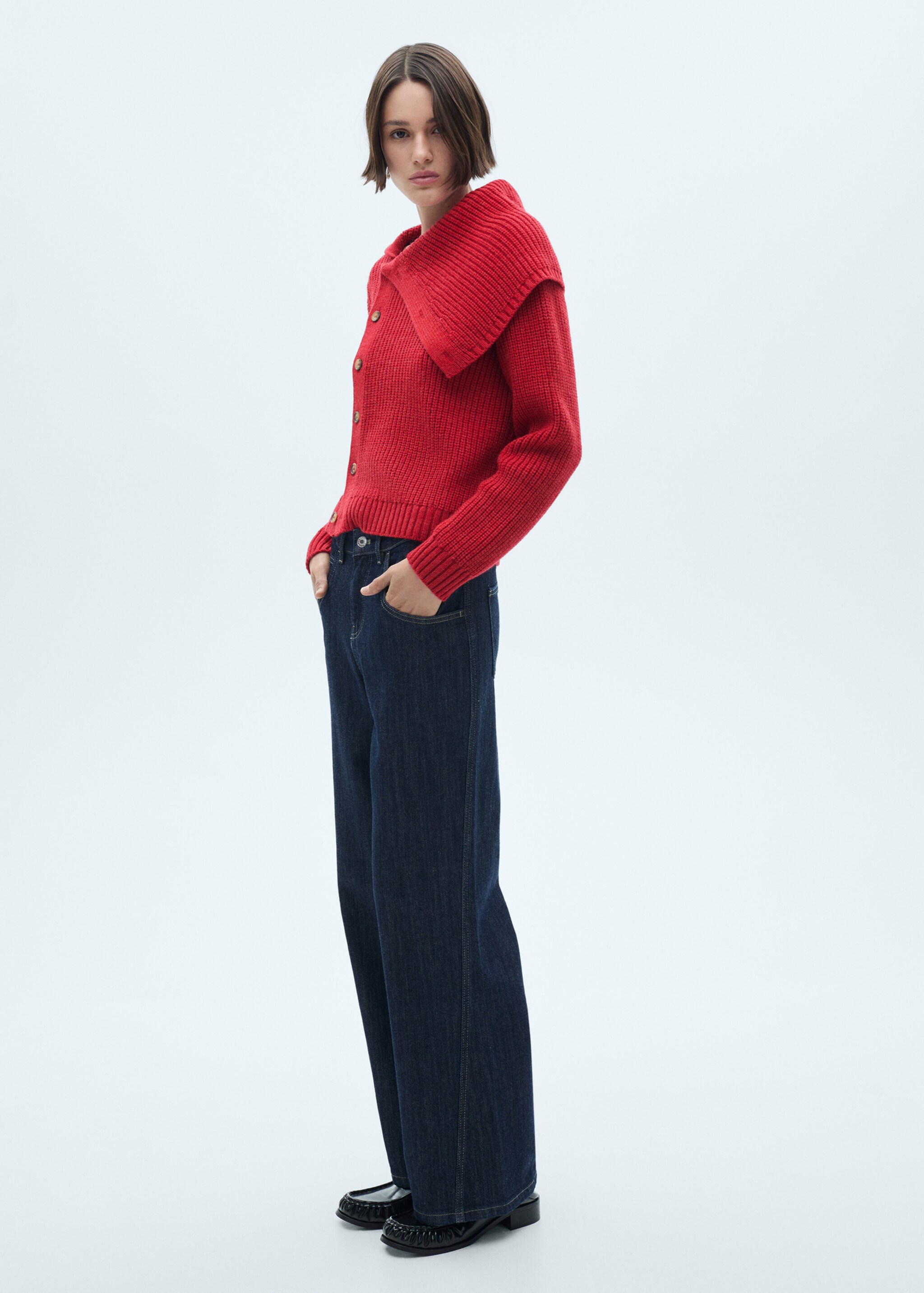 Funnel-neck sweater with buttons - General plane, Red. Ref: 77007733-00.