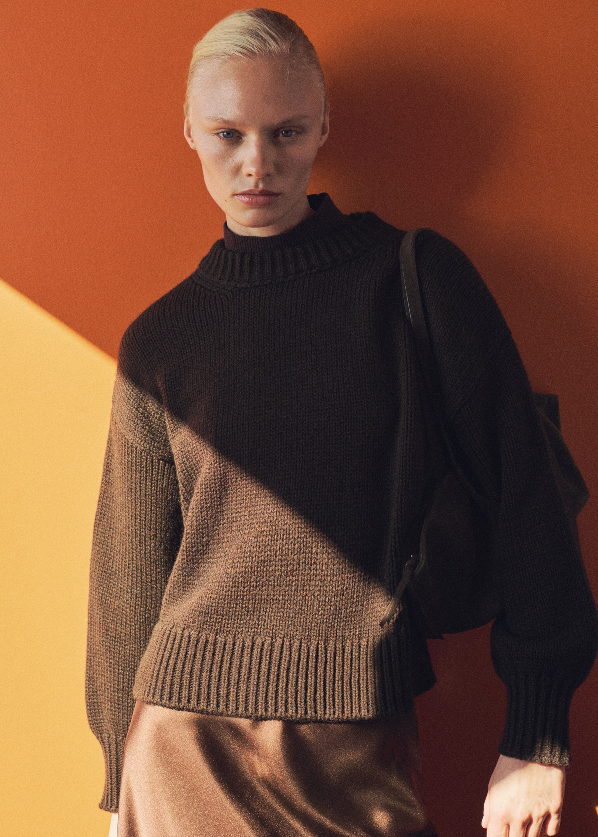 Round-neck knitted sweater - General plane, Brown. Ref: 77007734-00.