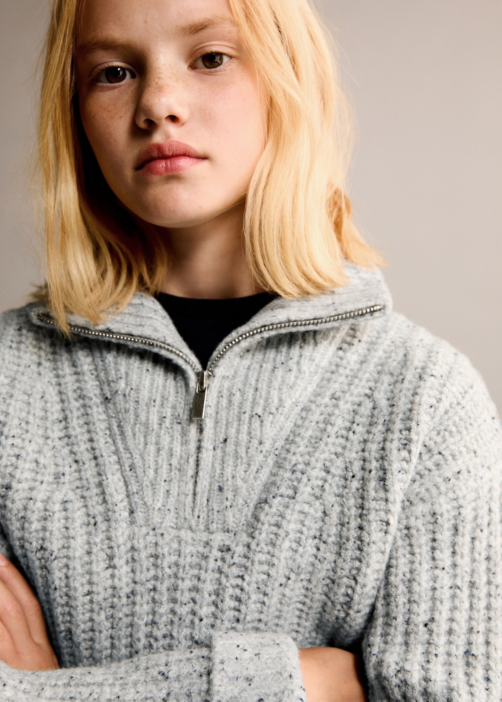 High neck sweater with zip - General plane, Medium Heather Grey. Ref: 77007736-00.