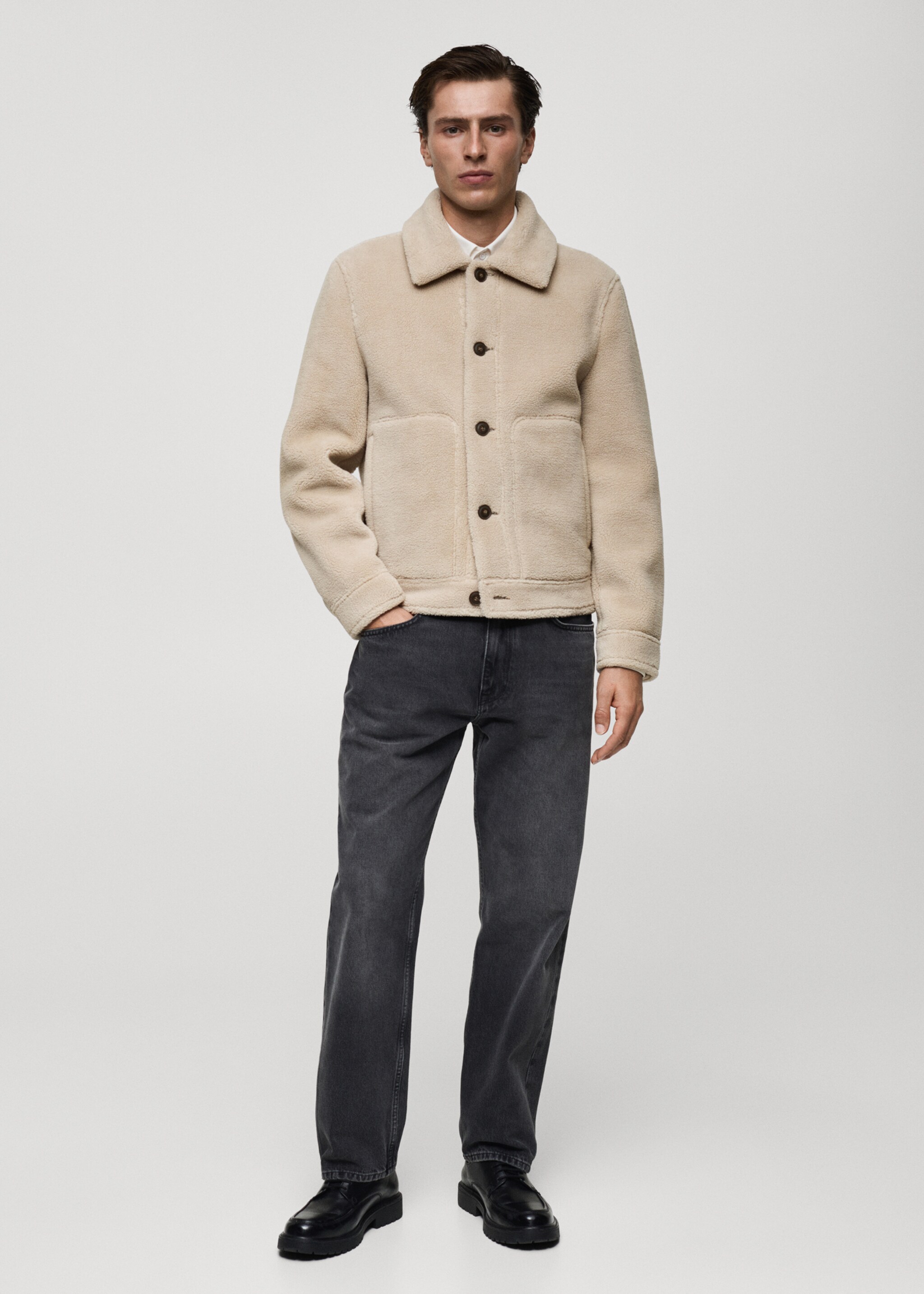 Regular fit sheepskin jacket with buttons - General plane, Ecru. Ref: 77007919-00.