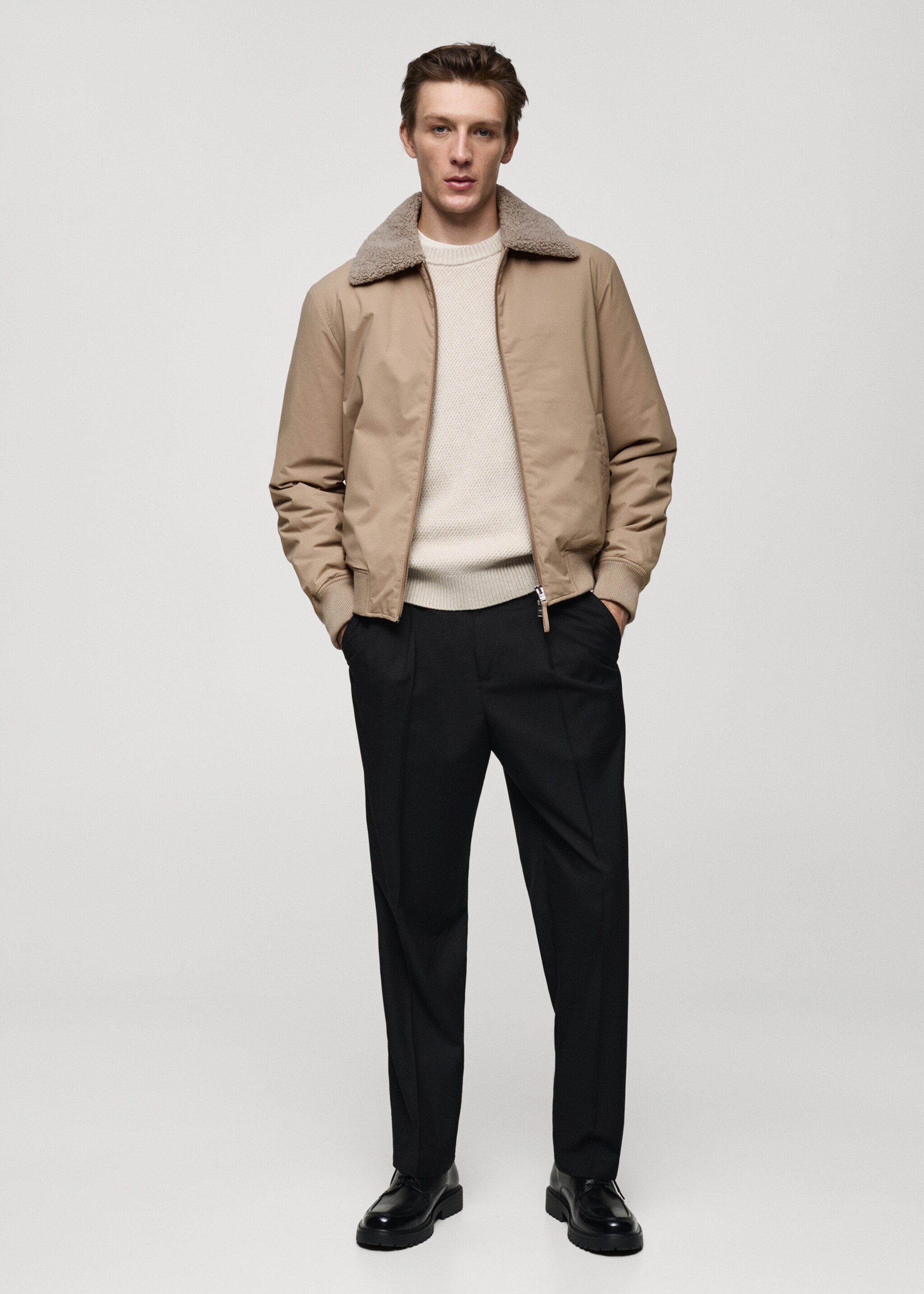 Water-repellent jacket with sheepskin collar - General plane, Beige. Ref: 77007927-00.