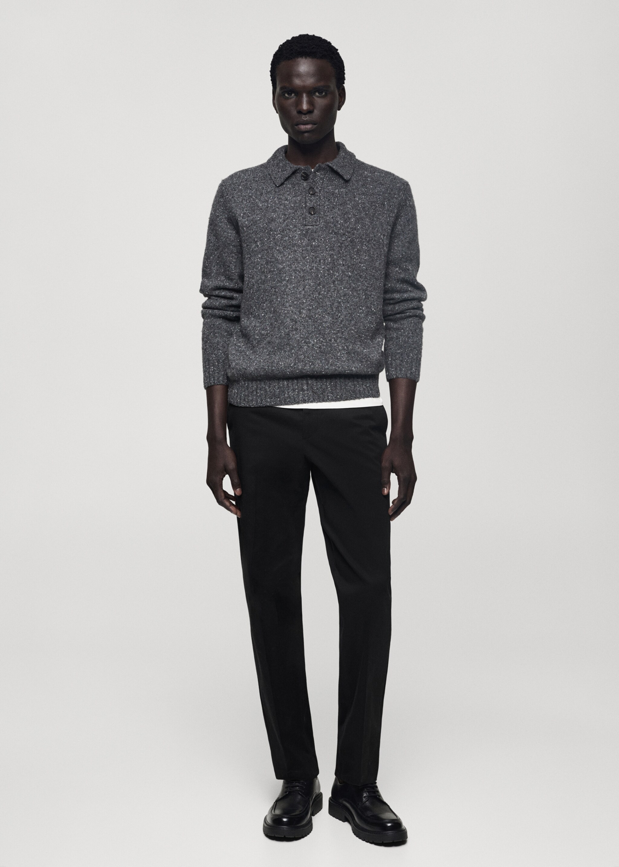 Straight Fit-Baumwollhose mit Kordel - Allgemeine Ansicht, Schwarz. Ref: 77007930-00.