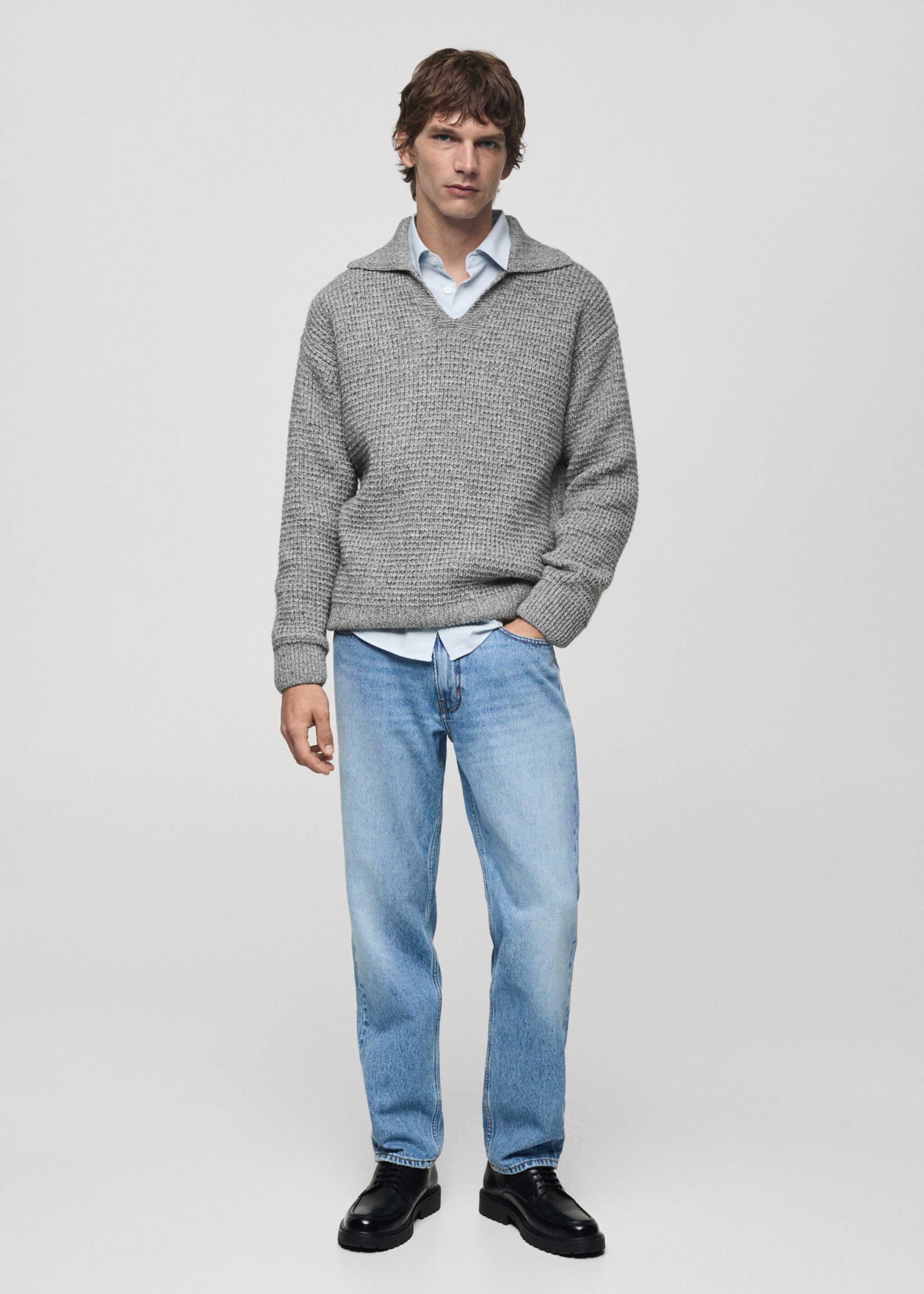 Braided polo-neck sweater - General plane, Medium Heather Grey. Ref: 77007940-00.