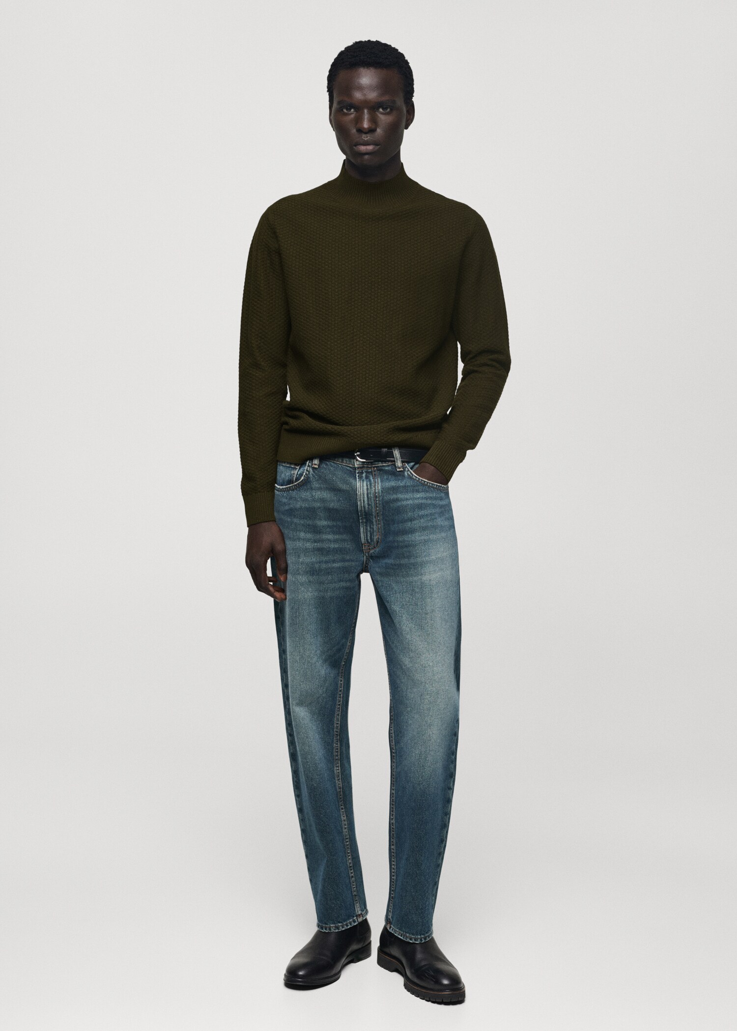 Cotton sweater with perkins-neck  structure - General plane