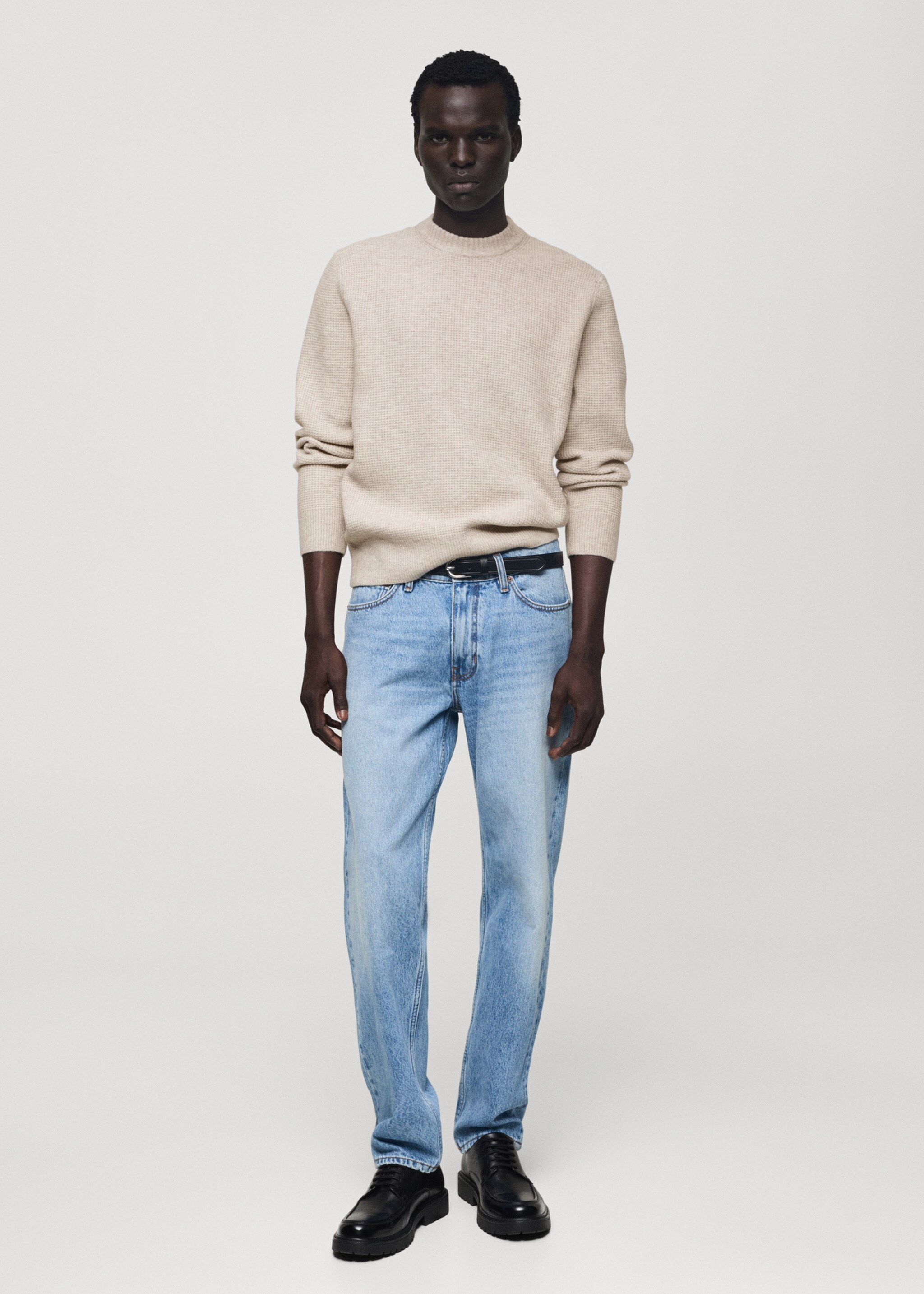 Knitted sweater with check structure - General plane, Sand. Ref: 77007950-00.