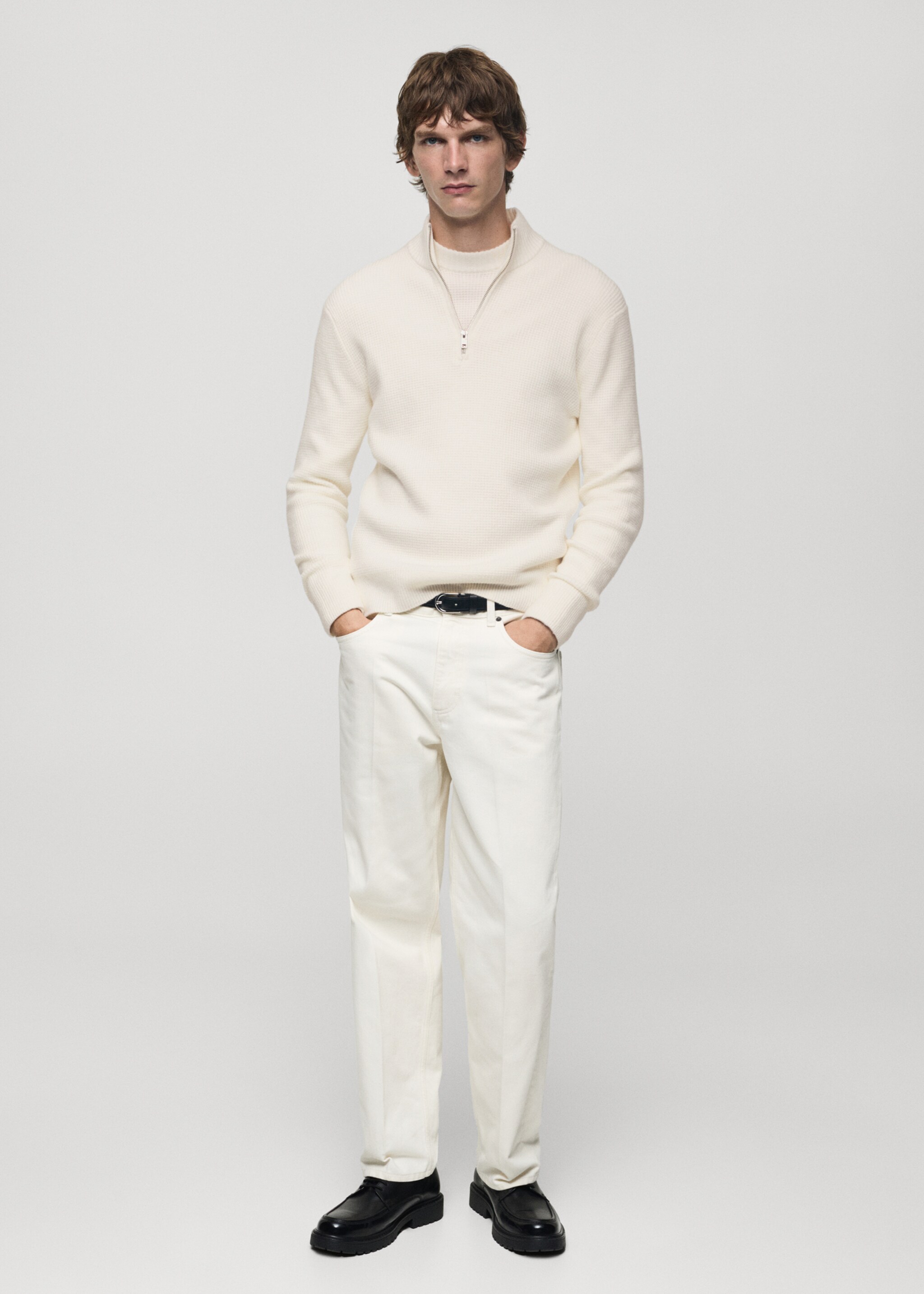 Knitted sweater with perkins neck - General plane, Off White. Ref: 77007951-00.
