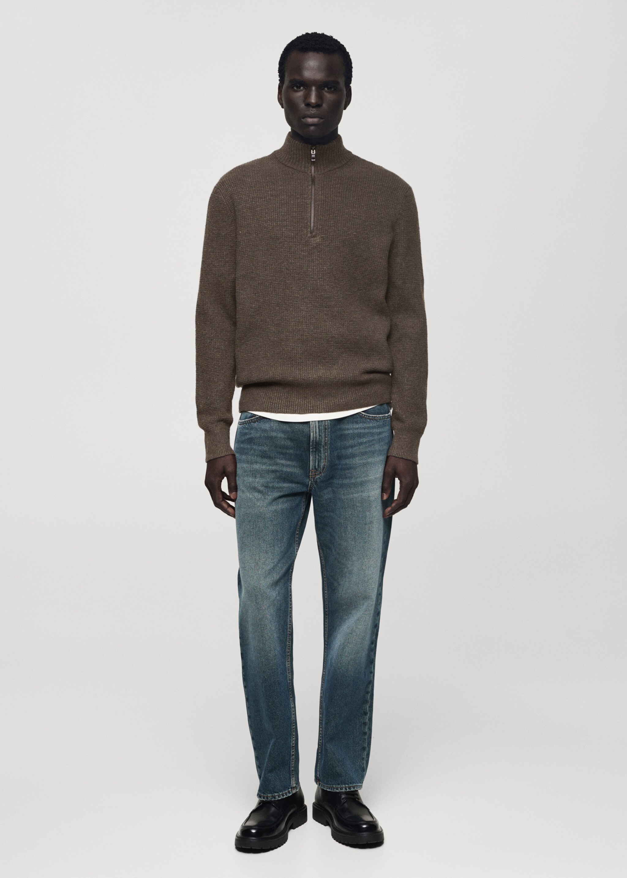 Knitted sweater with perkins neck - General plane, Brown. Ref: 77007951-00.