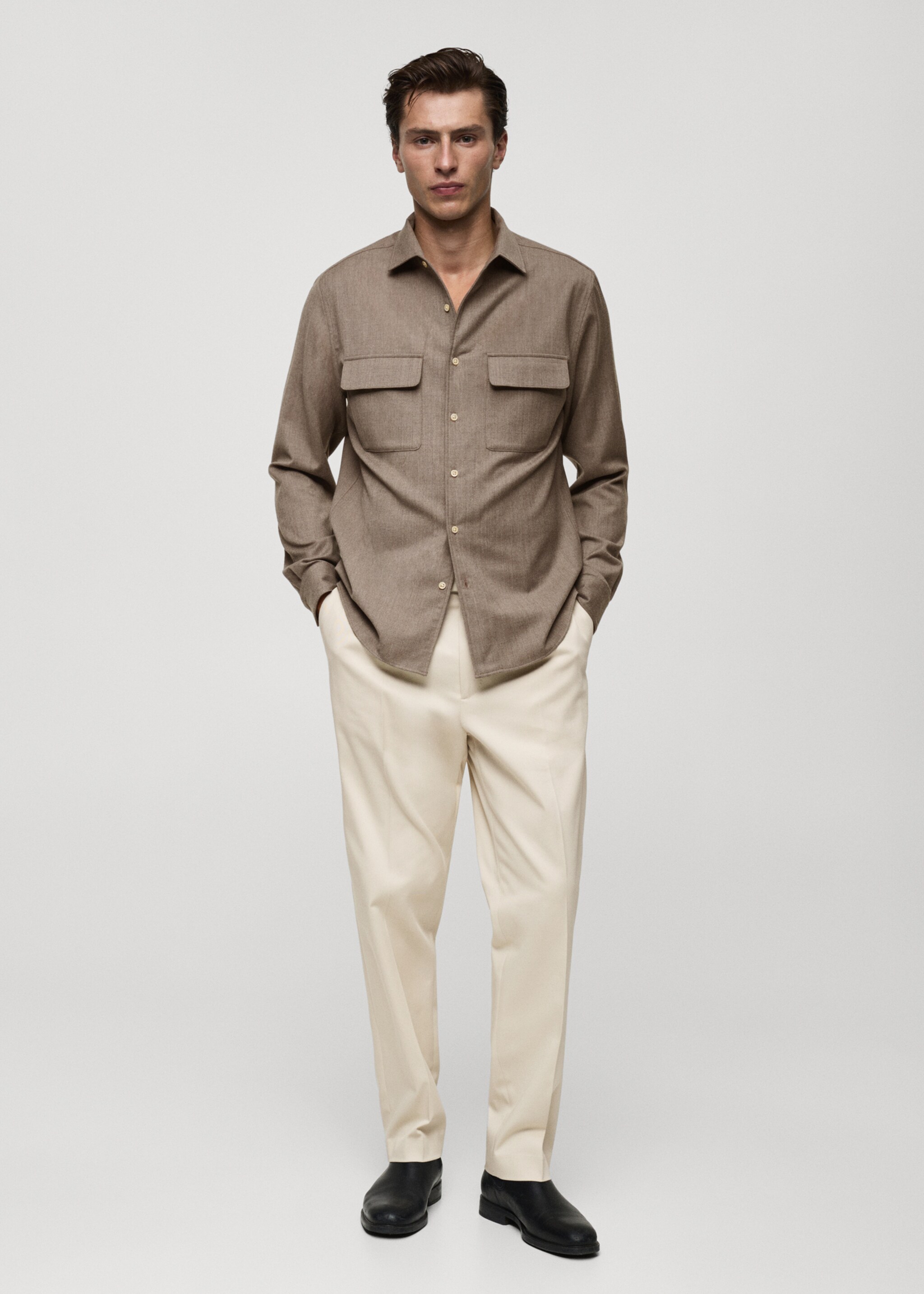 100% wool shirt with pockets - General plane, Medium Brown. Ref: 77008634-00.