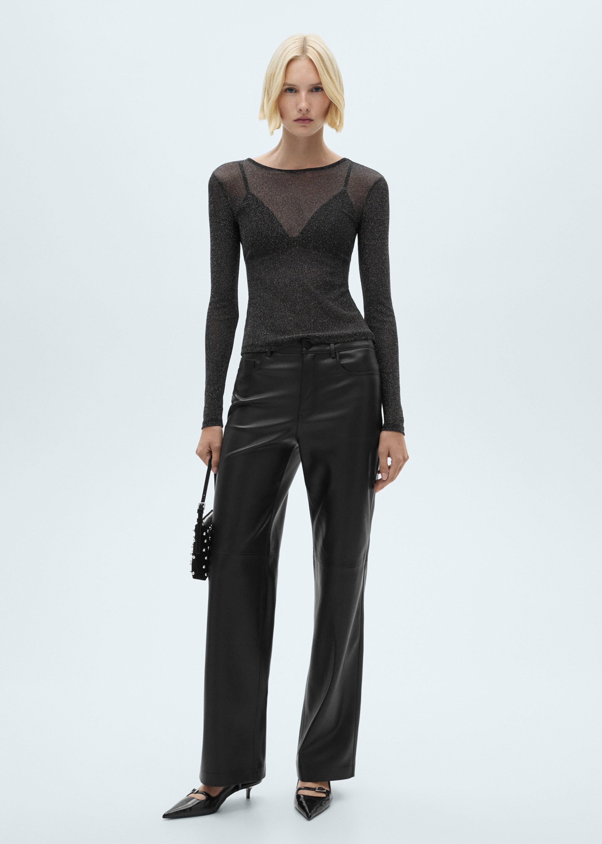 T-shirt Lurex semi-transparent - Plan général, Noir. Ref: 77009081-00.
