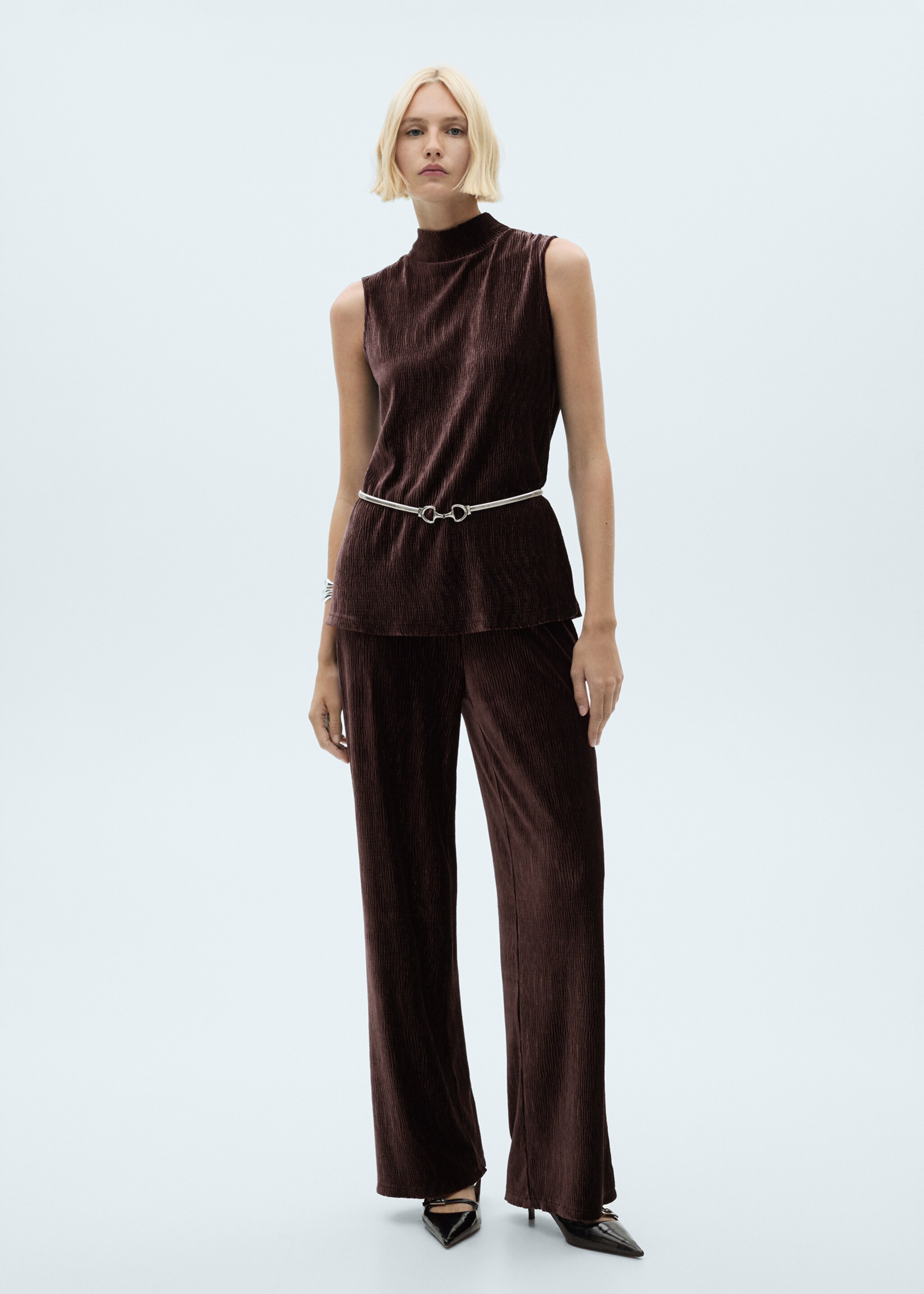 Top velluto collo perkins - Piano generale, Bordeaux. Ref: 77009086-00.