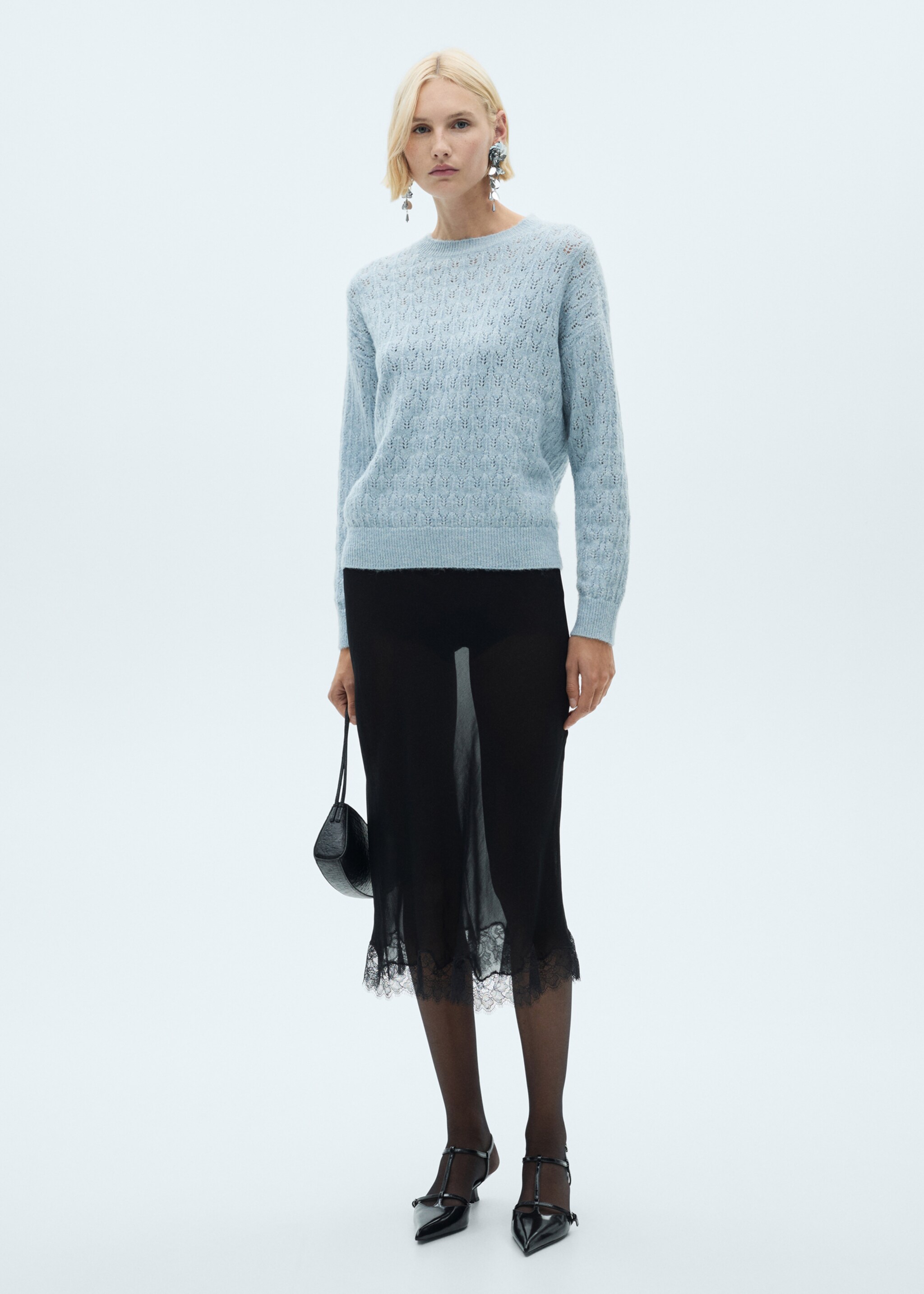 Openwork sweater with lúrex details - General plane, Sky Blue. Ref: 77009245-00.