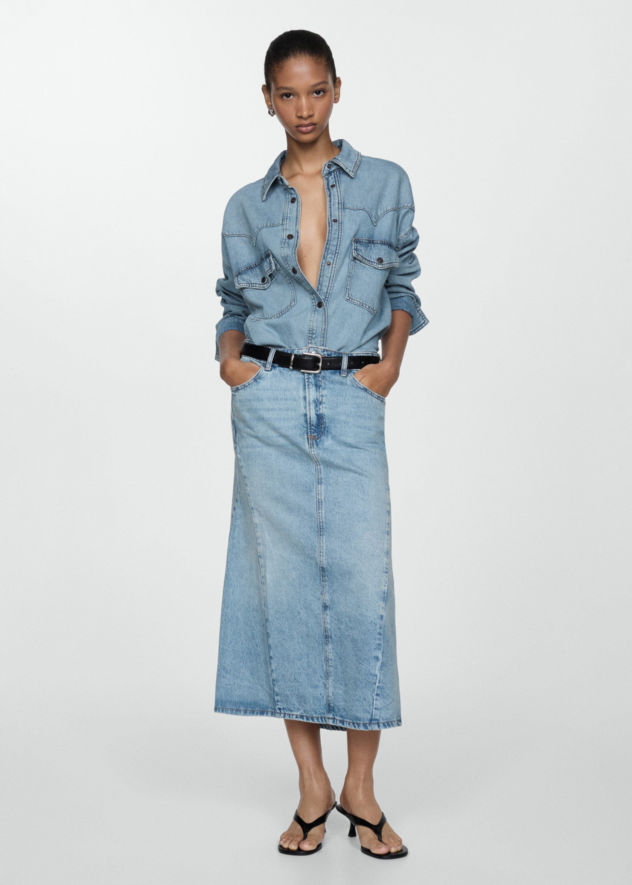 Slit denim skirt - General plane, Medium Blue. Ref: 77010372-00.
