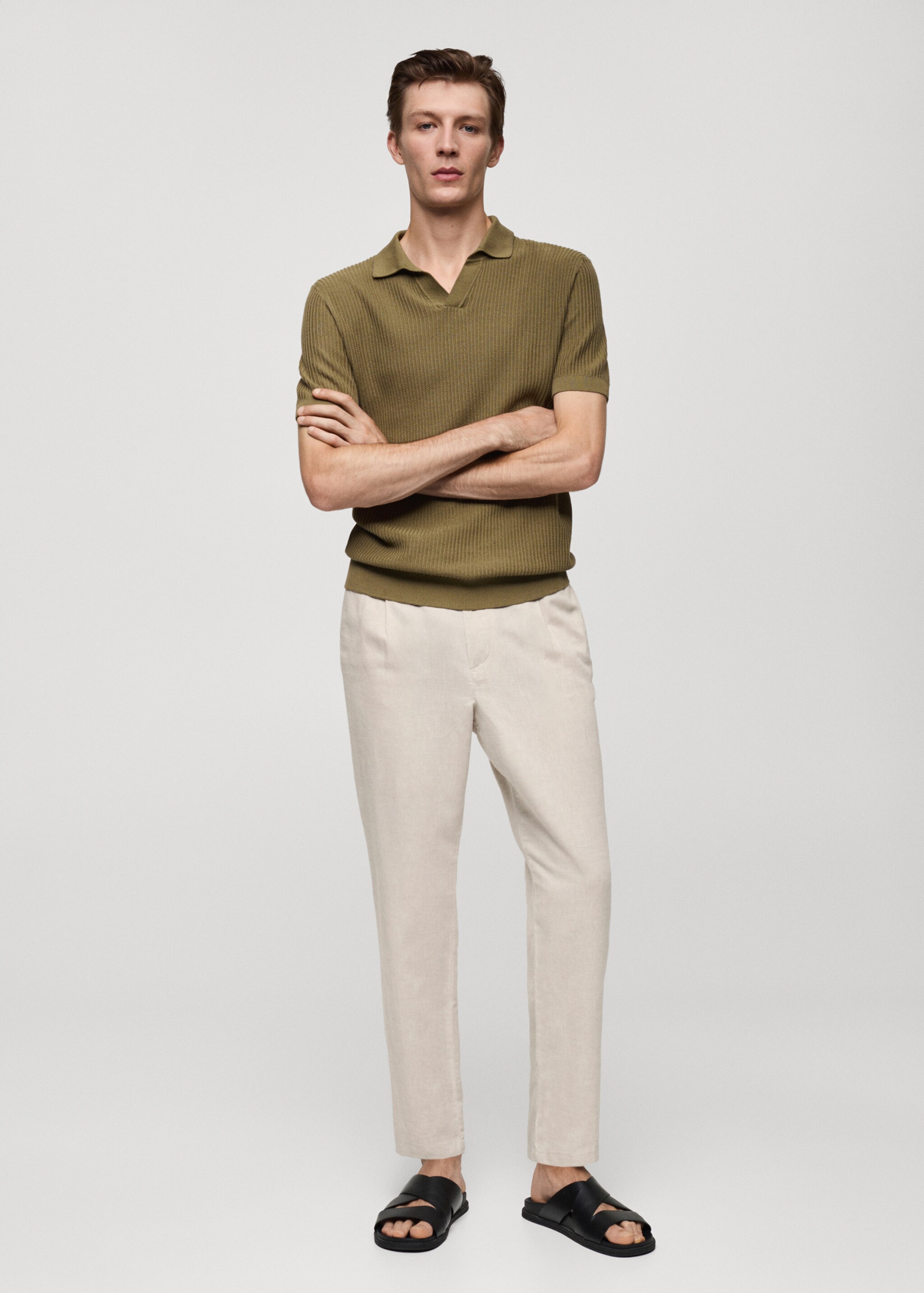Slim Fit-Leinenhose mit Kordel - Allgemeine Ansicht