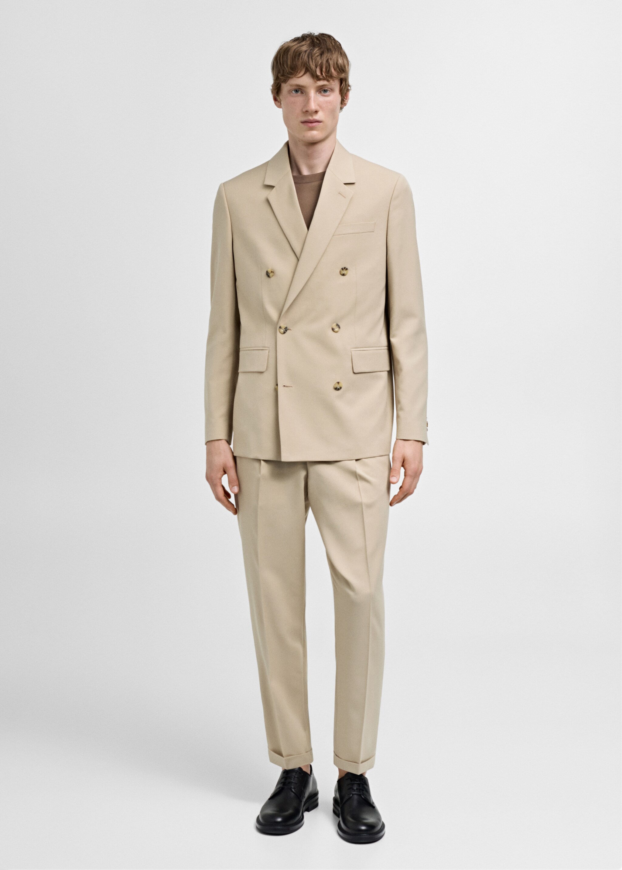 Double-breasted regular-fit suit jacket - General plane, Beige. Ref: 77010580-00.