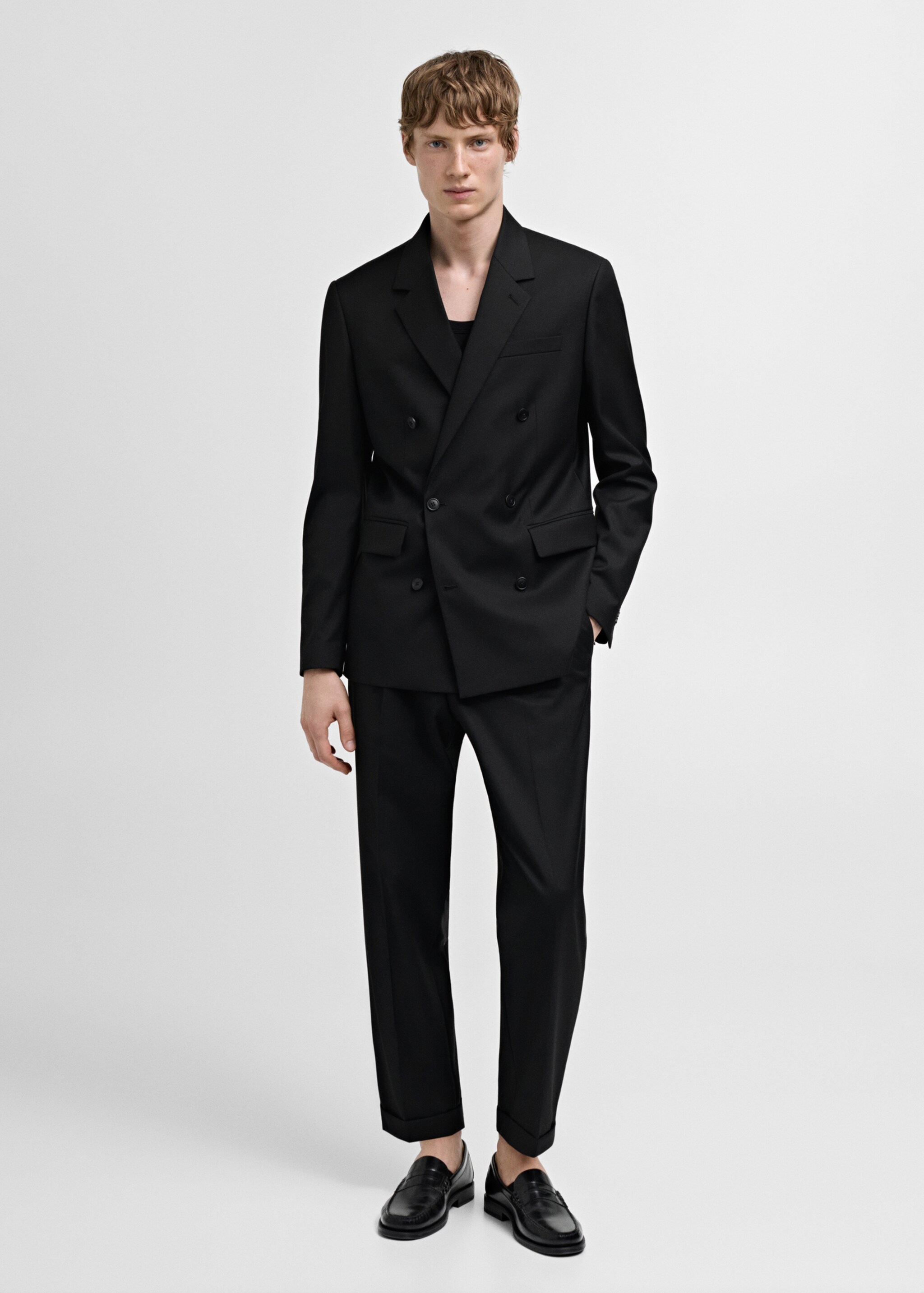 Double-breasted regular-fit suit jacket - General plane, Black. Ref: 77010581-00.