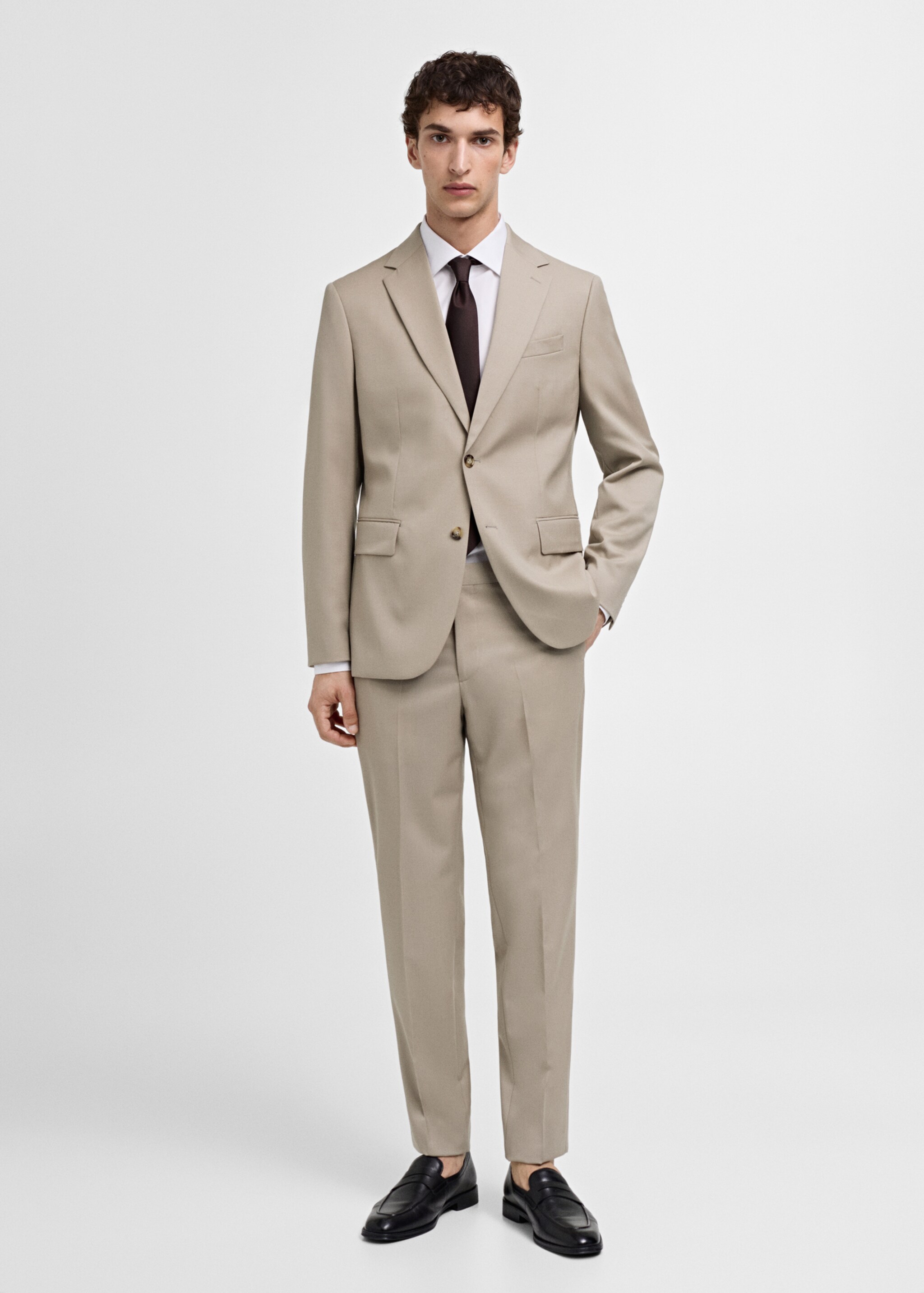 Slim-fit colbert 100% scheerwol - Overzichtstekening, Open beige. Ref: 77010588-00.