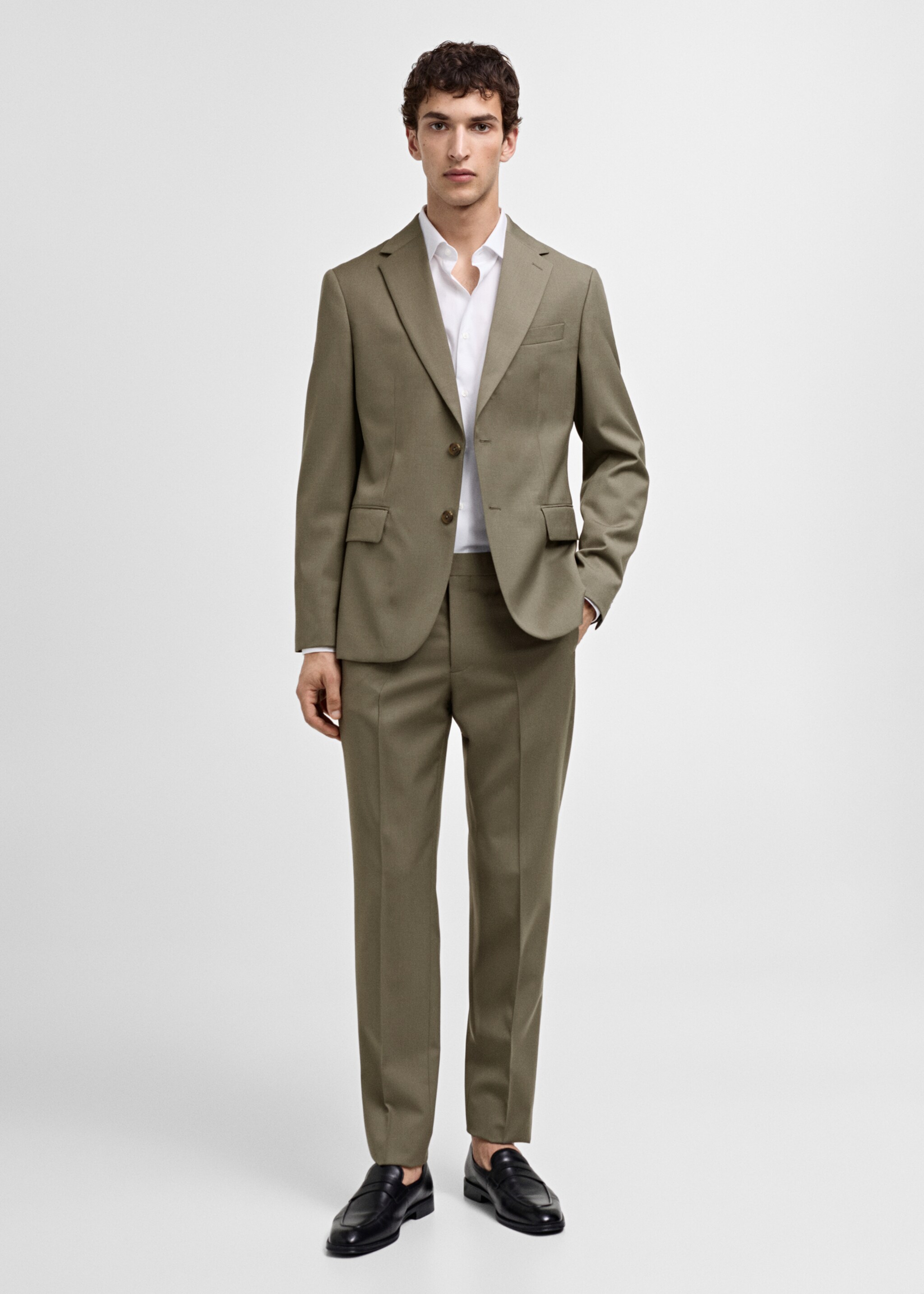 100% virgin wool slim-fit suit jacket - General plane, Pastel Green. Ref: 77010588-00.