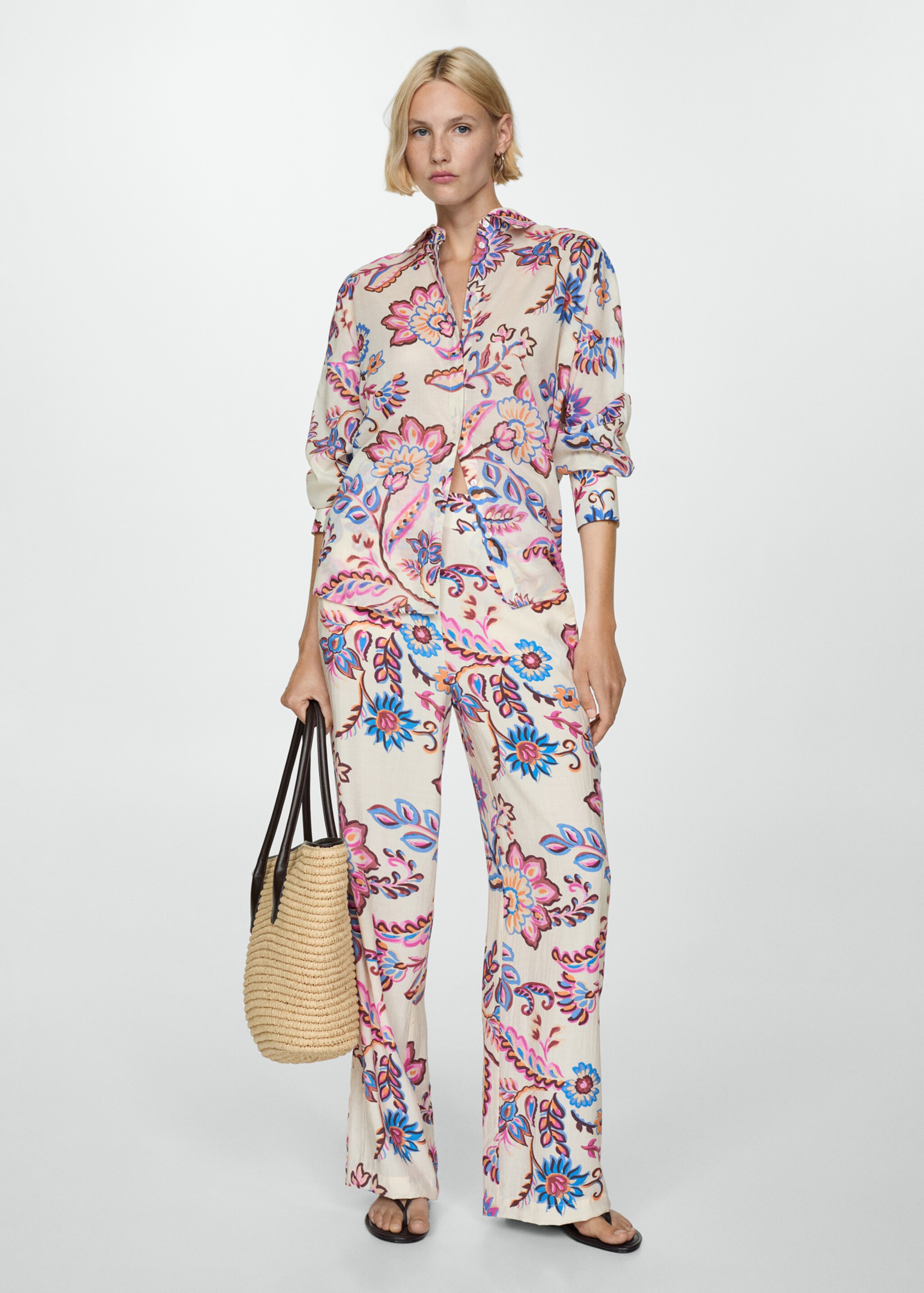 Flowy floral print shirt - General plane, Ecru. Ref: 77012919-00.