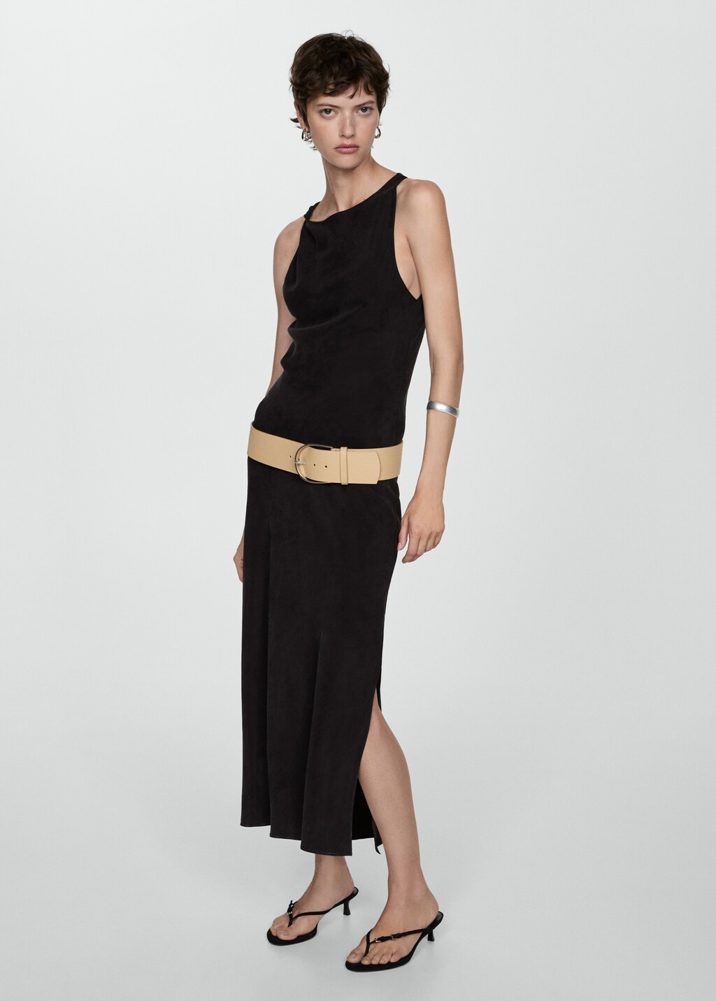 Cupro dress with side opening - Women | MANGO OUTLET USA