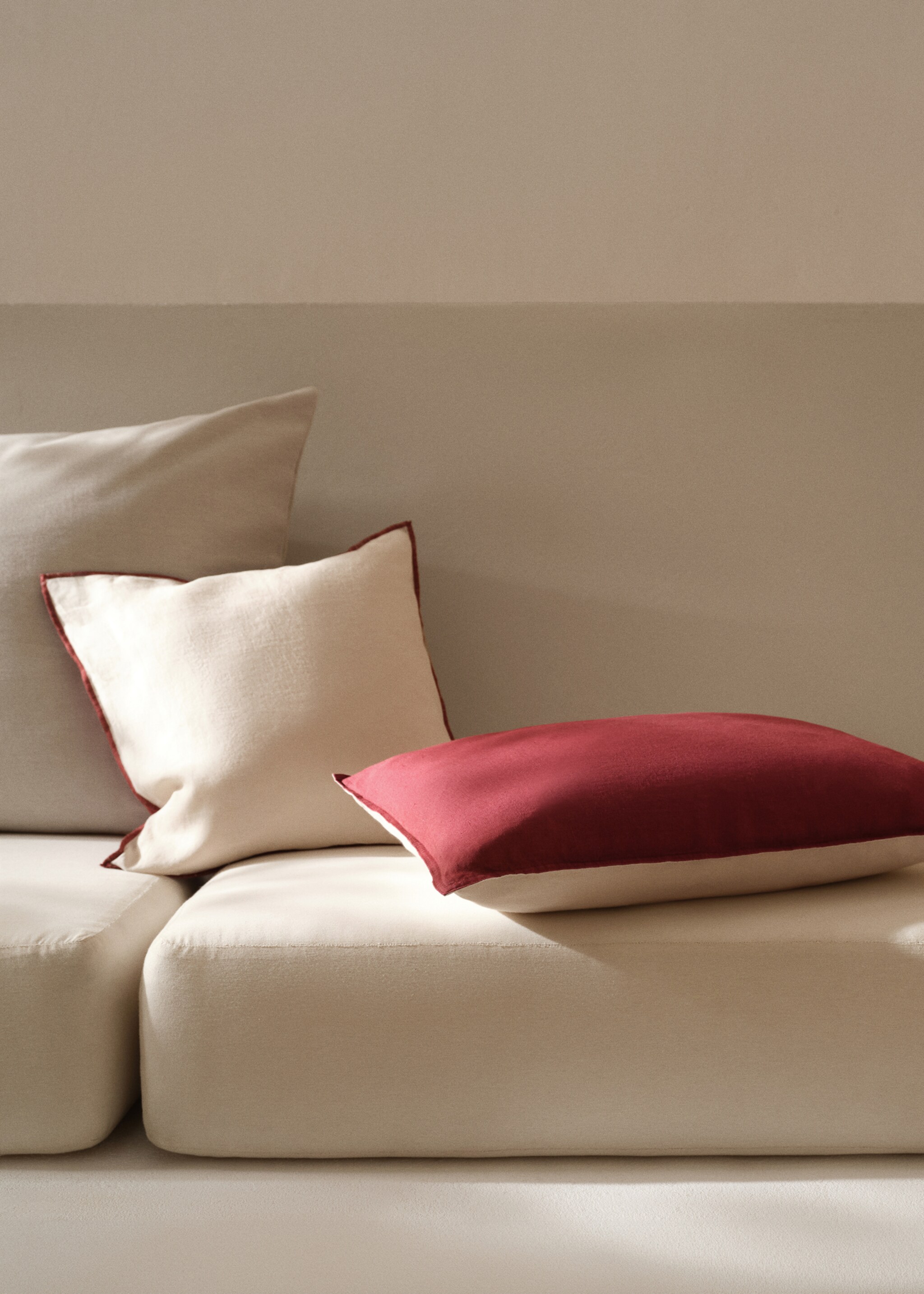 100% linen two-tone cushion case 40x60cm - General plane, Burgundy. Ref: 77013281-00.