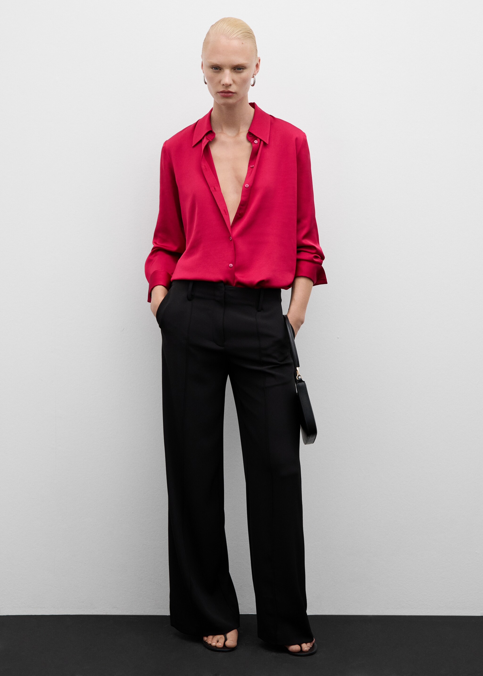 Fließende Satinbluse - Allgemeine Ansicht, Fuchsia. Ref: 77014032-00.