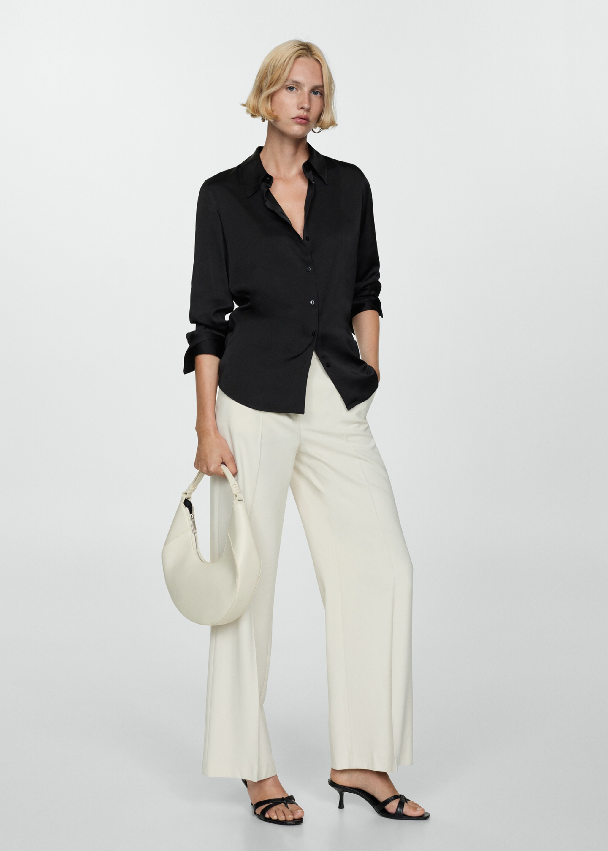 Satin finish flowy shirt - General plane, Black. Ref: 77014032-00.