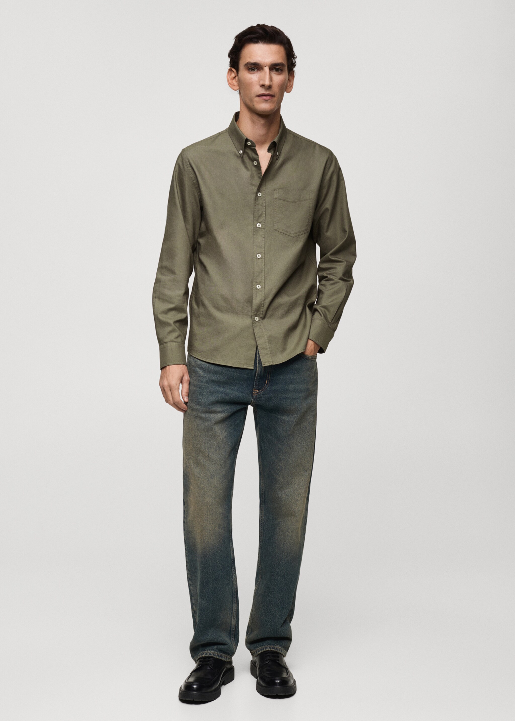 Regular fit Oxford cotton shirt - General plane, Khaki. Ref: 77014442-00.