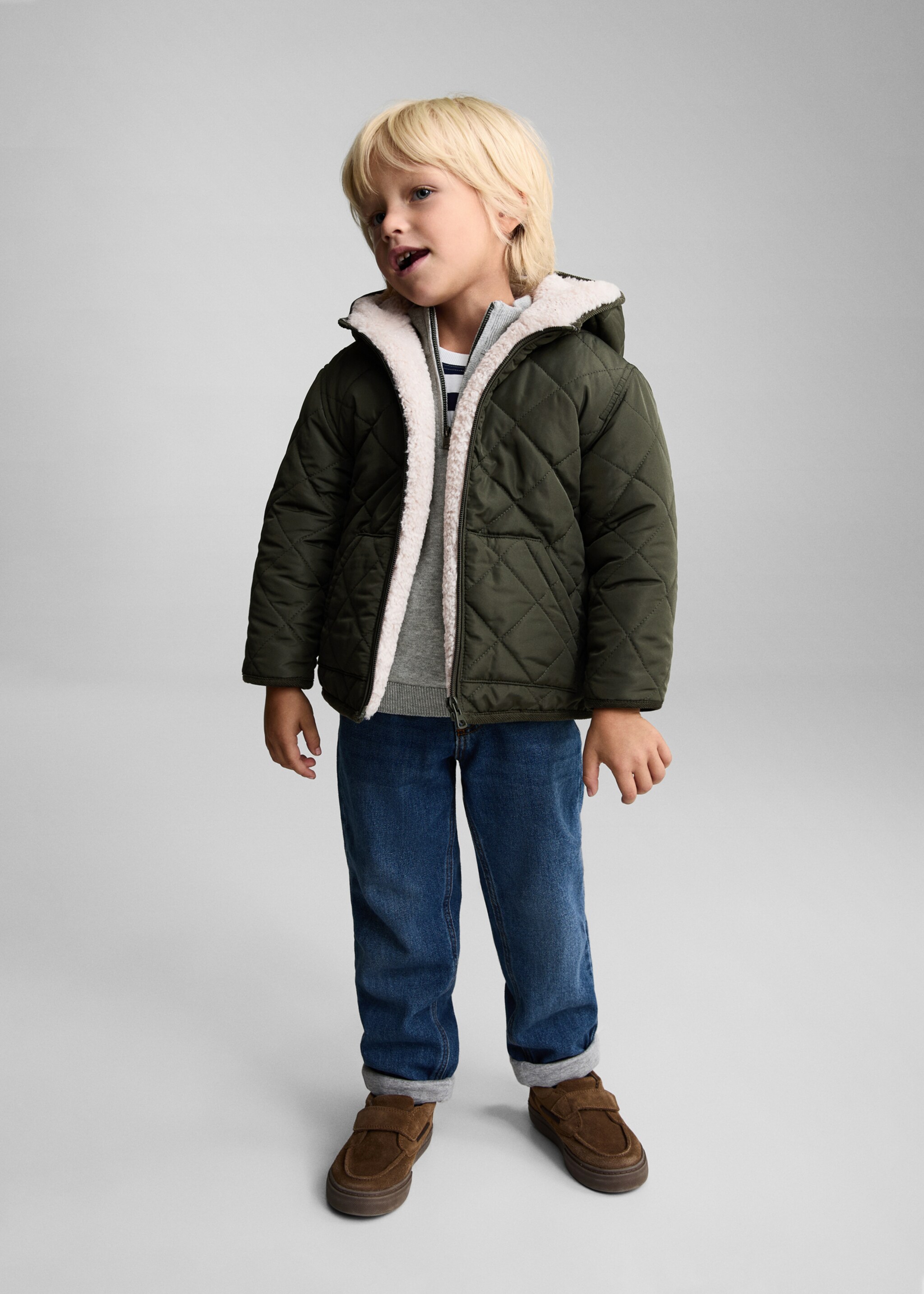 Padded anorak with shearling lining - General plane, Khaki. Ref: 77014762-00.