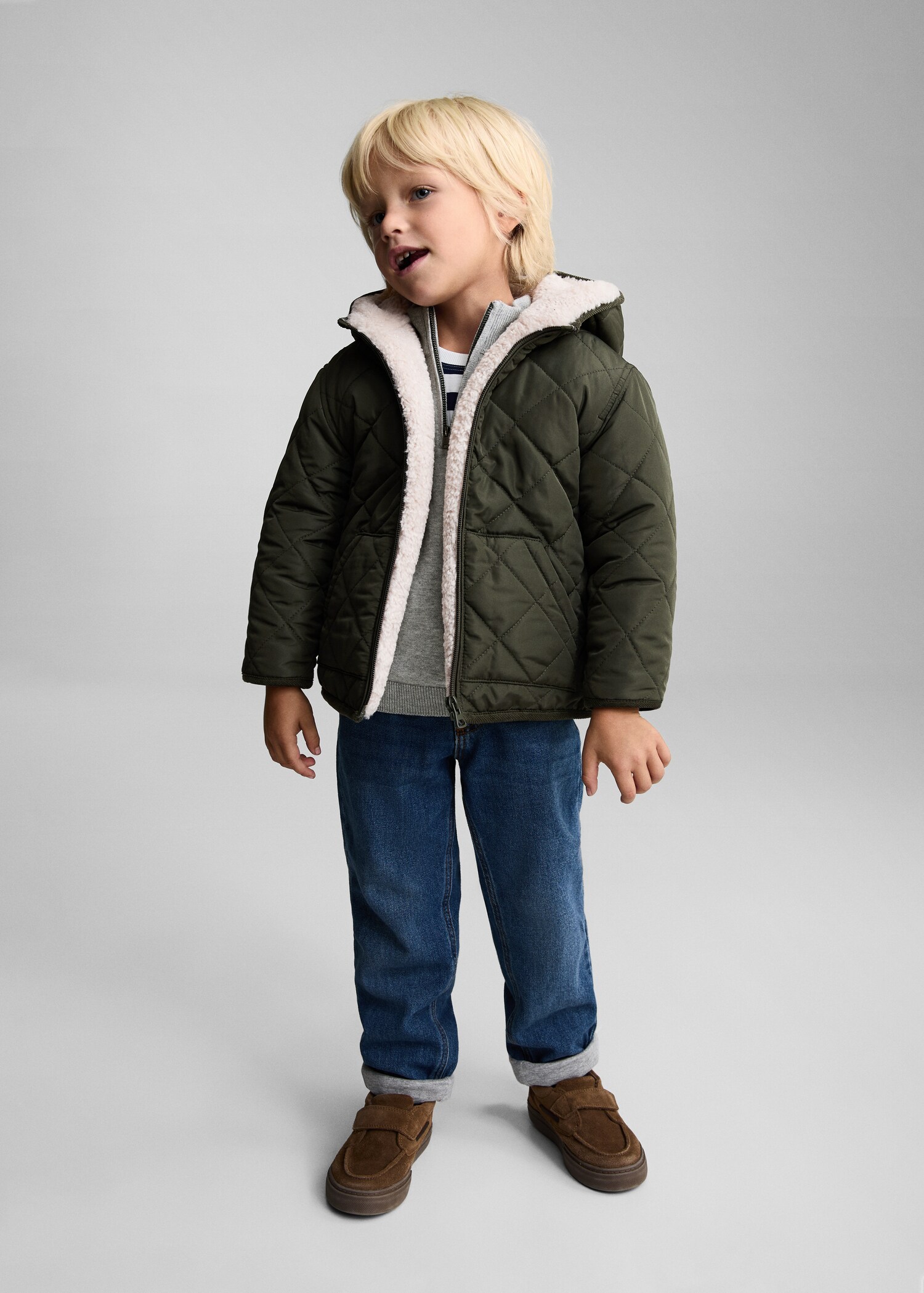 Padded anorak with shearling lining - General plane