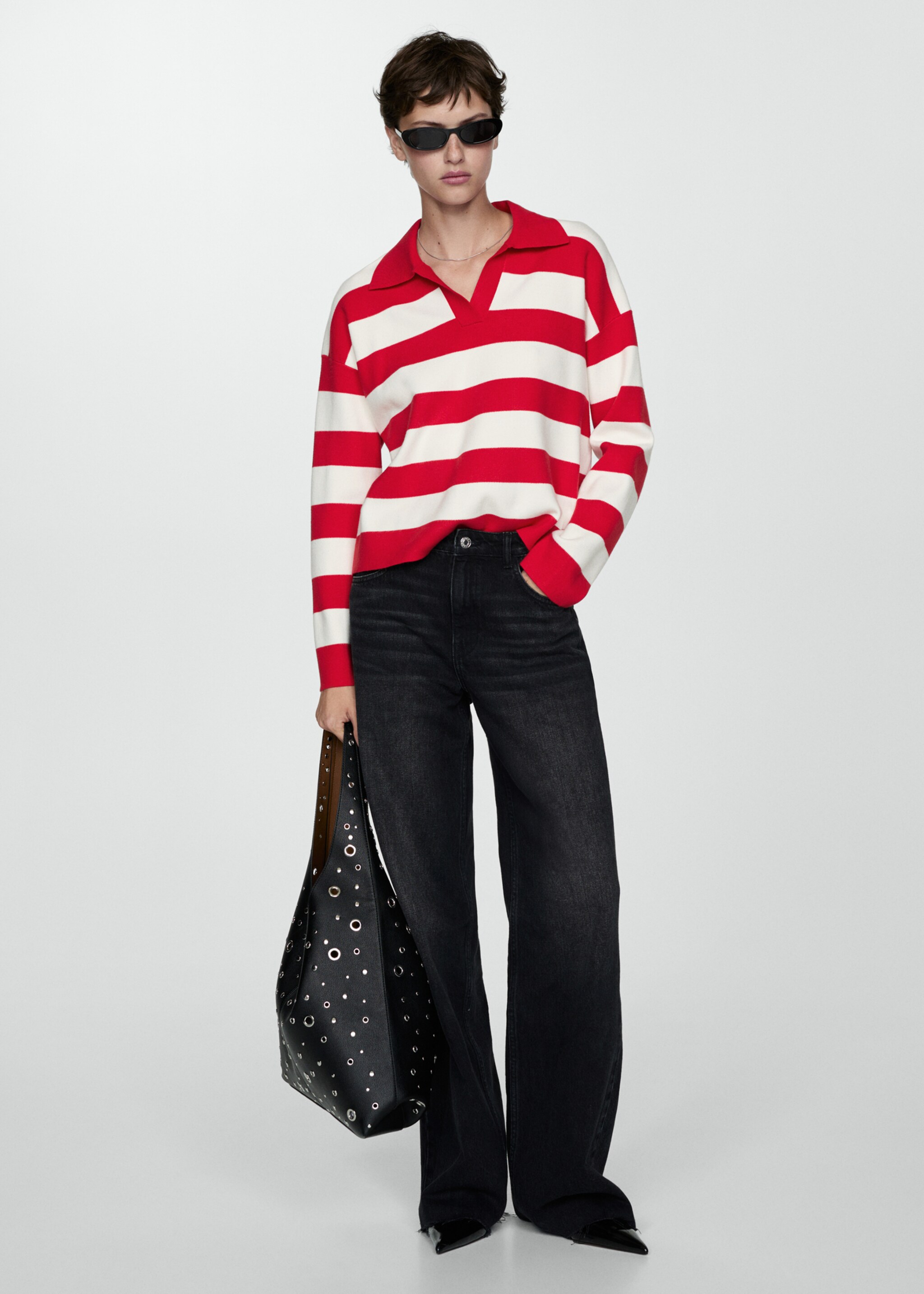 Striped polo-neck sweater - General plane, Red. Ref: 77014763-00.