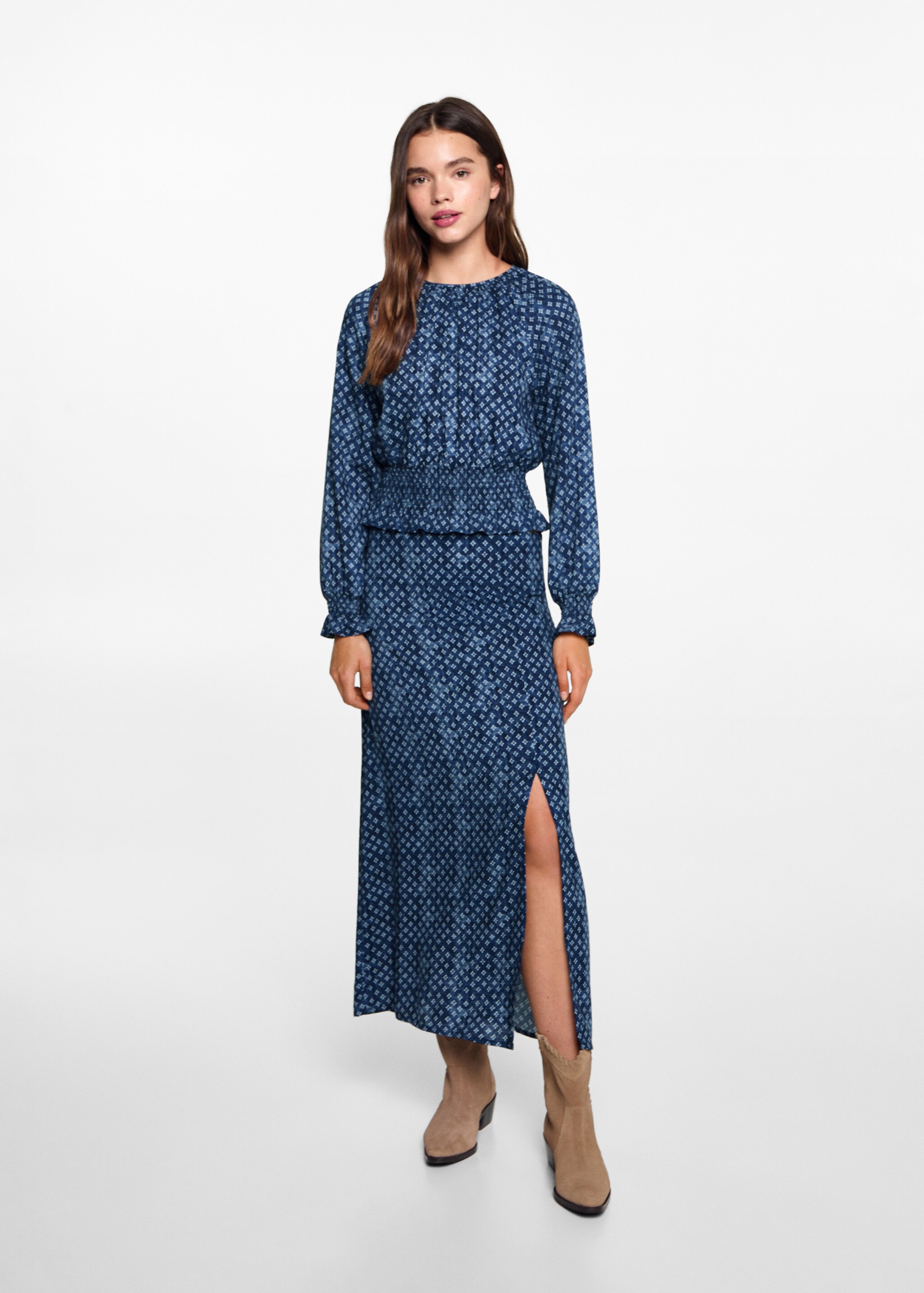 Ruched printed blouse - General plane, Dark Navy. Ref: 77014788-00.