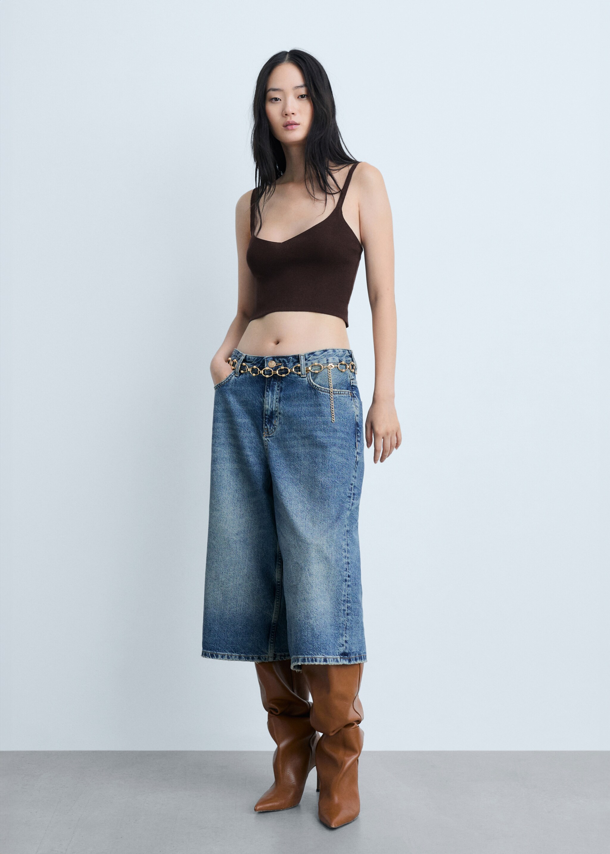 Knitted cropped top - General plane, Brown. Ref: 77014792-00.